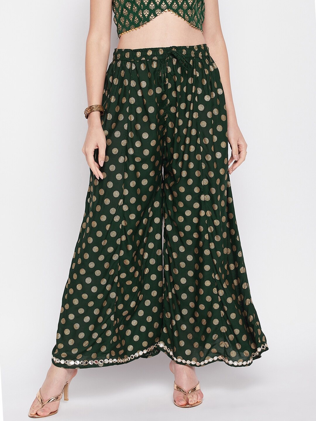 

Clora Creation Ethnic Motifs Printed Flared Palazzos, Green