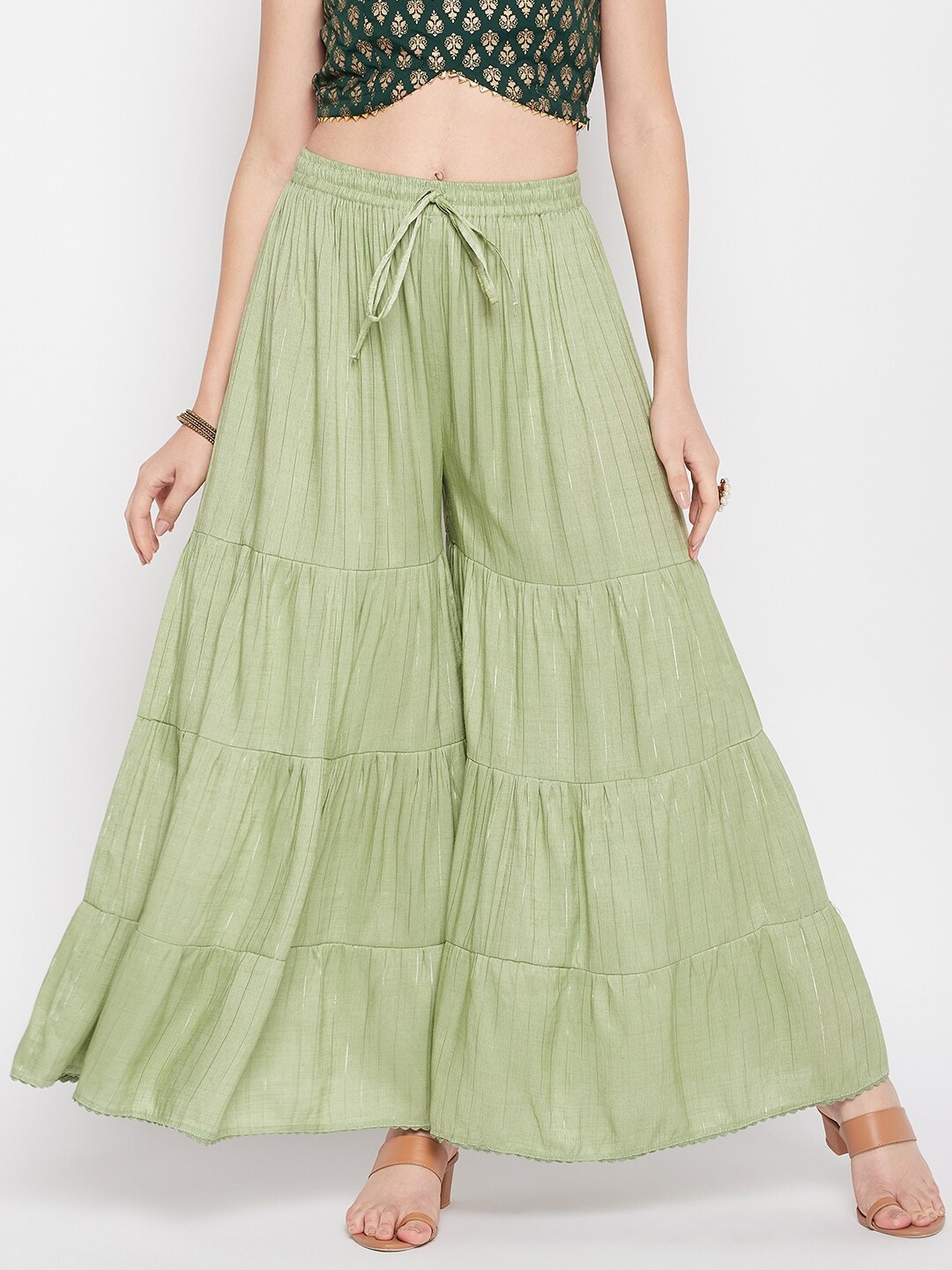 

Clora Creation Striped Flared Gharara, Green