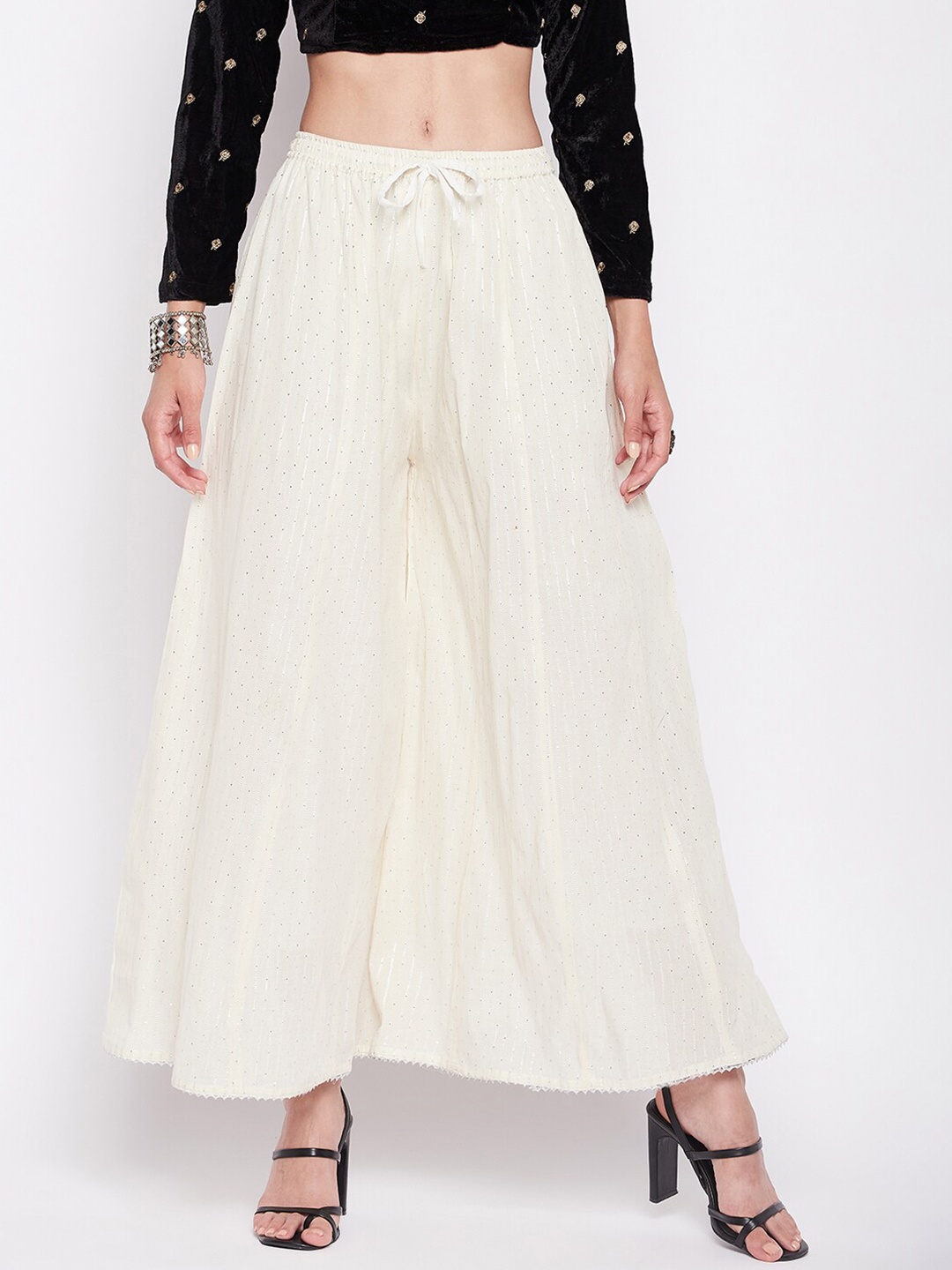 

Clora Creation Striped Flared Cotton Sharara, Off white