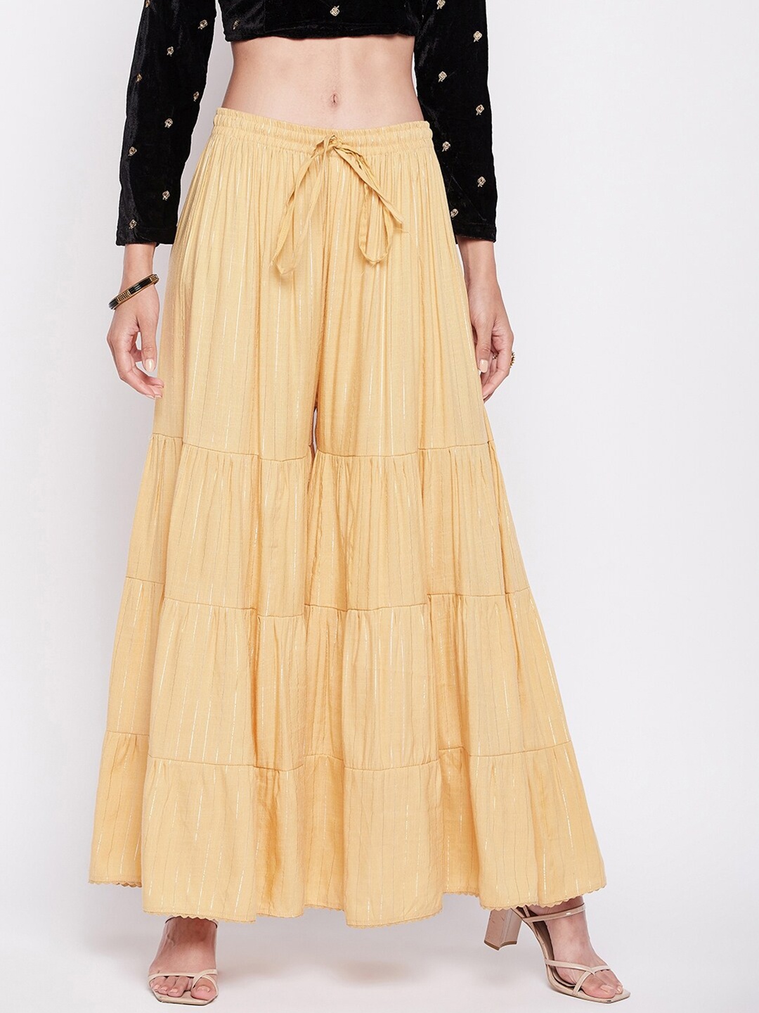 

Clora Creation Striped Flared Gharara, Beige