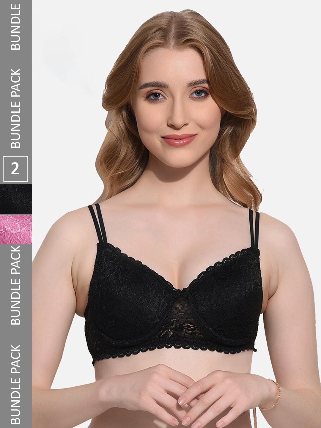 

FIMS Pack of 2 Full Coverage Lightly Padded Bra With All Day Comfort, Black