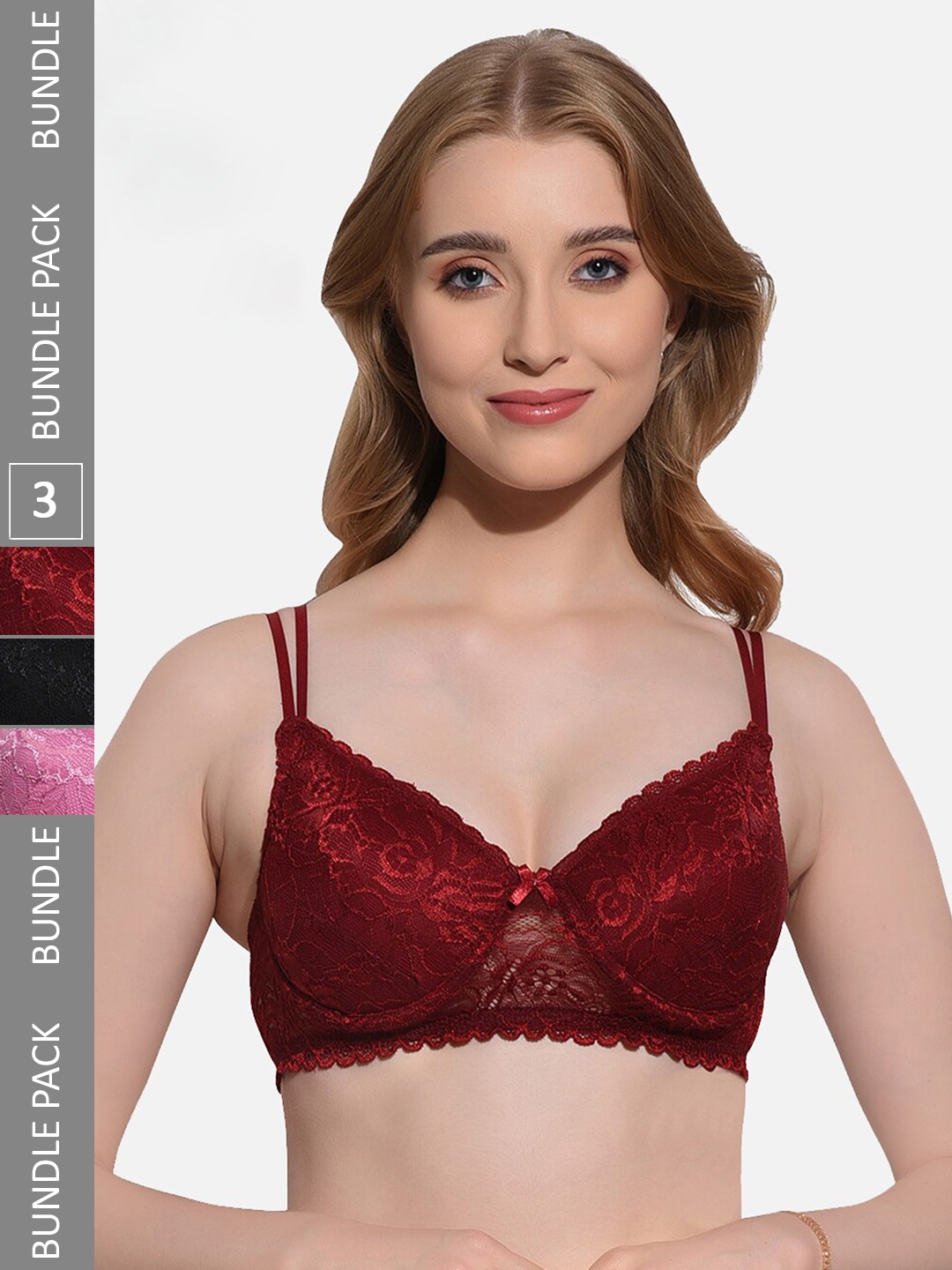 

FIMS Pack of 3 Full Coverage Lightly Padded Bra With All Day Comfort, Black