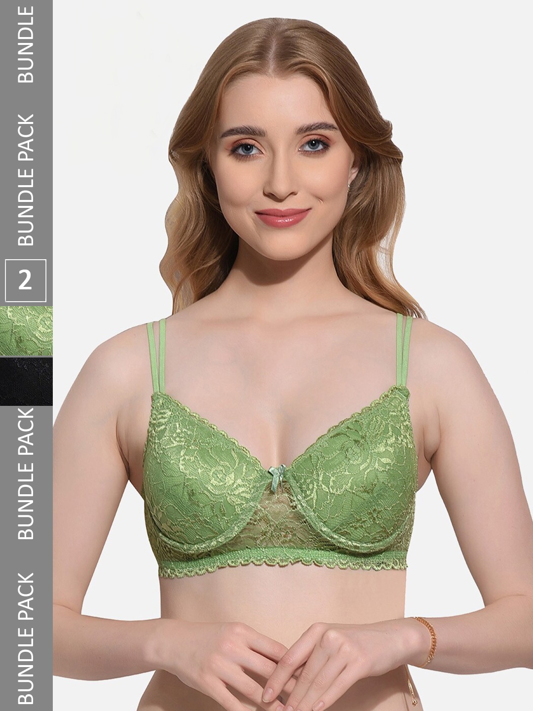 

FIMS Pack of 2 Full Coverage Lightly Padded Bra With All Day Comfort, Black