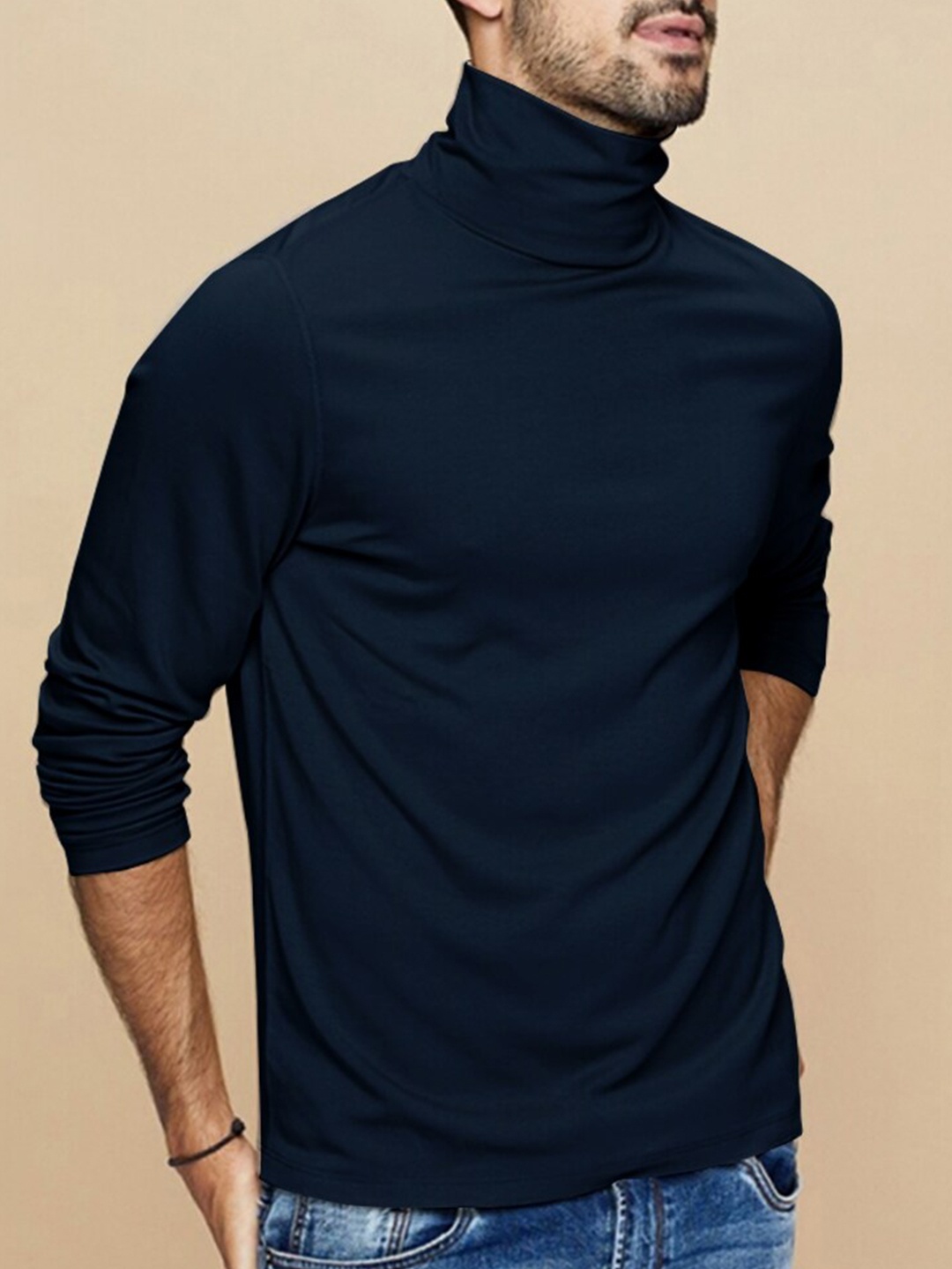 

Eyebogler High Neck Cotton T-shirt, Navy blue
