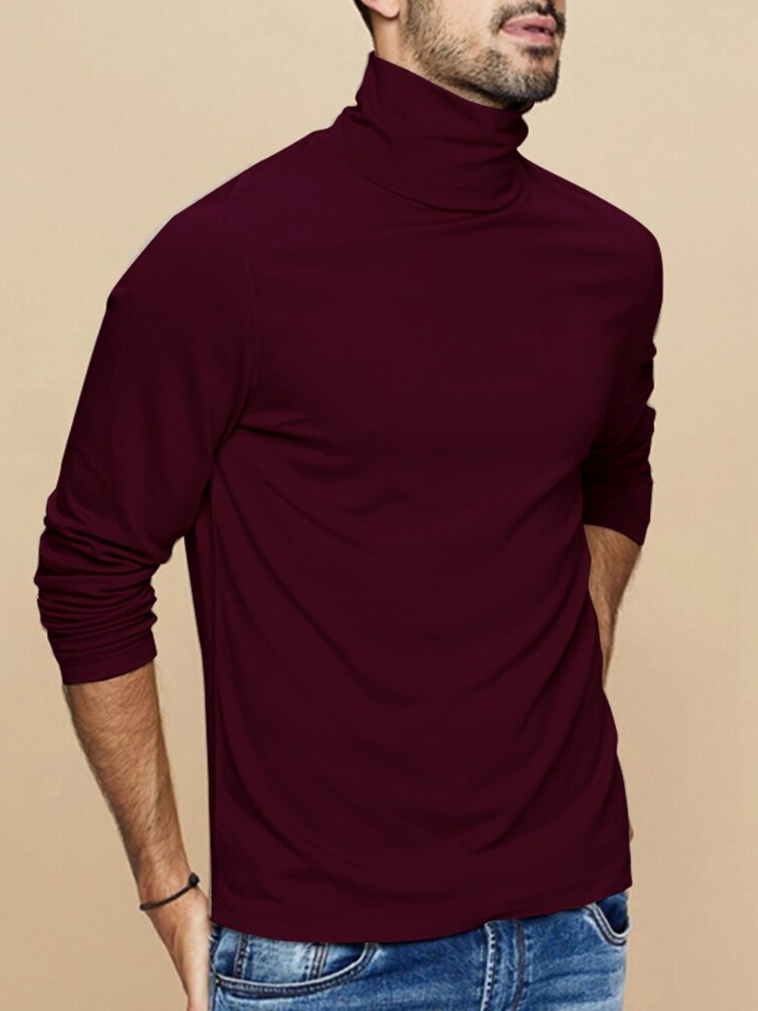 

Eyebogler High Neck Cotton T-Shirt, Maroon