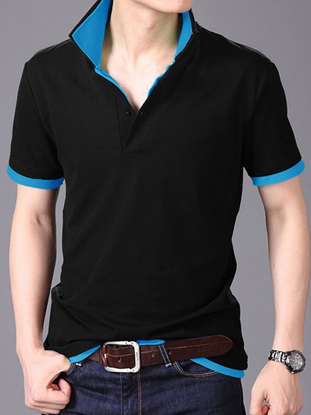 

Eyebogler Polo Collar Cotton T-Shirt, Blue