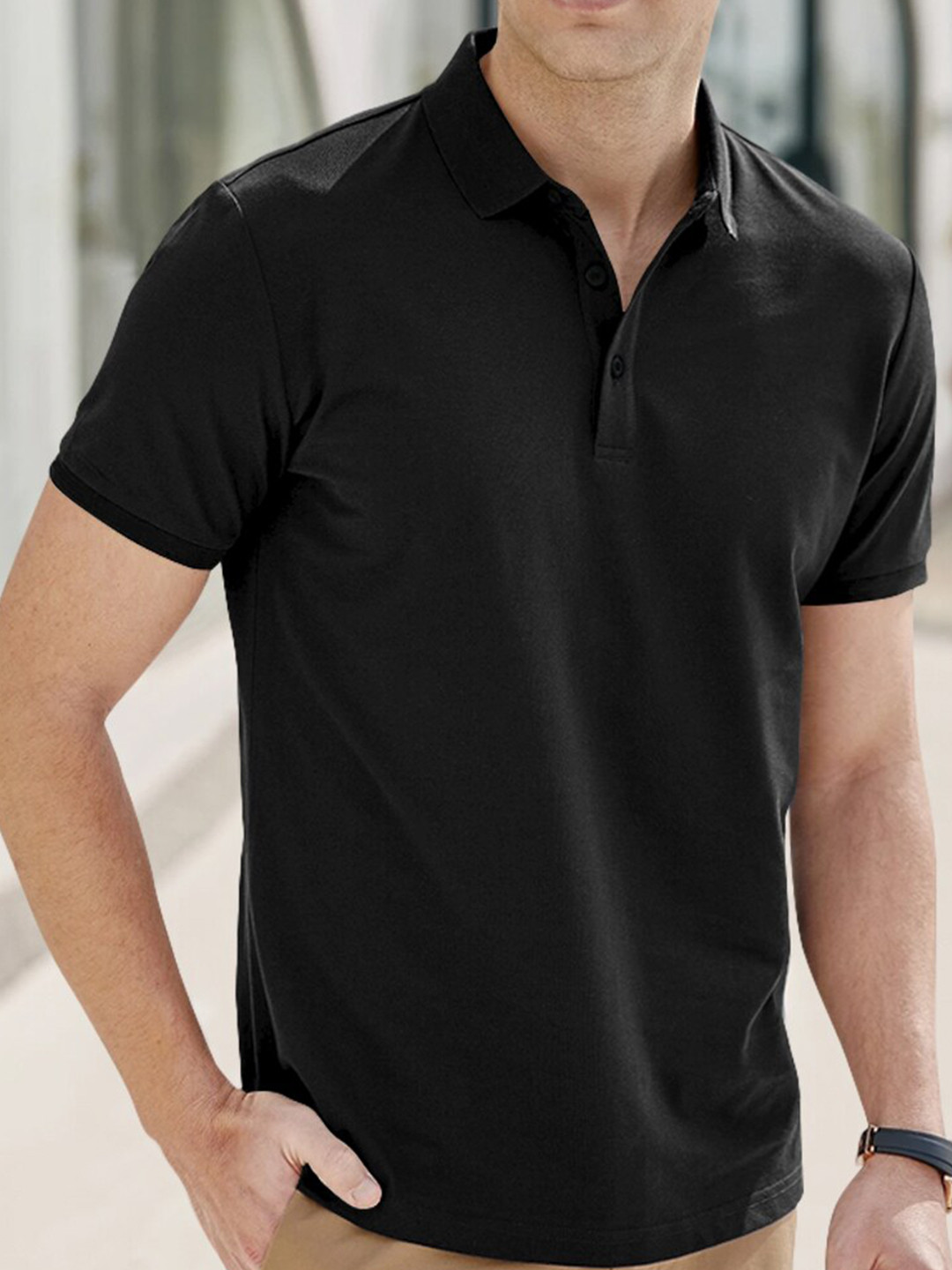 

Eyebogler Polo Collar Cotton T-shirt, Black