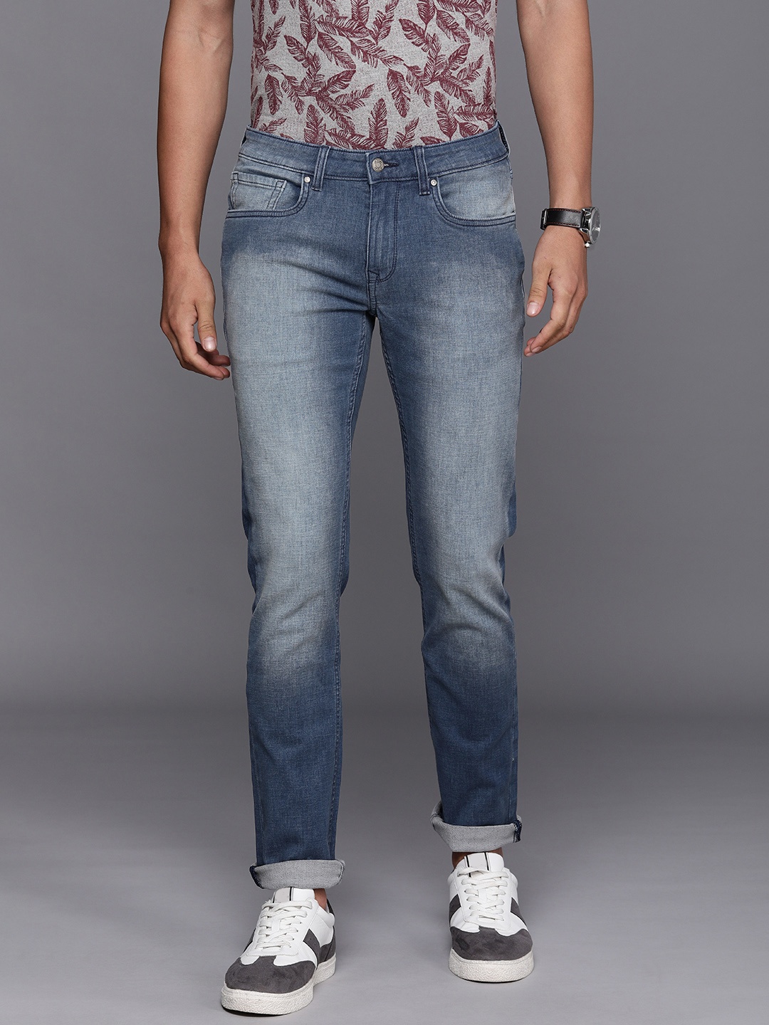 

Louis Philippe Jeans Men Slim Fit Low-Rise Light Fade Stretchable Jeans, Blue