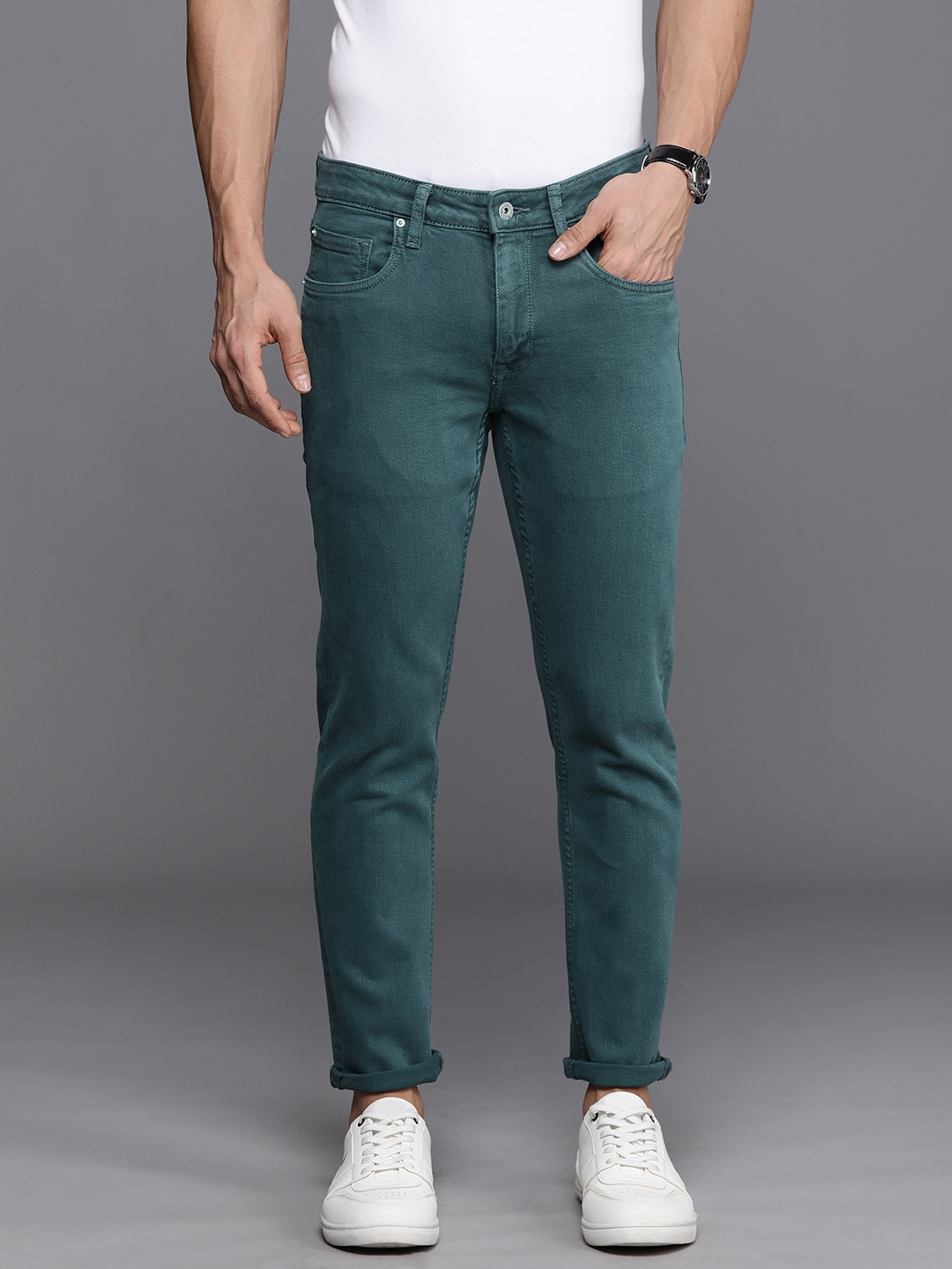 

Louis Philippe Jeans Men Skinny Fit Stretchable Mid-Rise Jeans, Teal