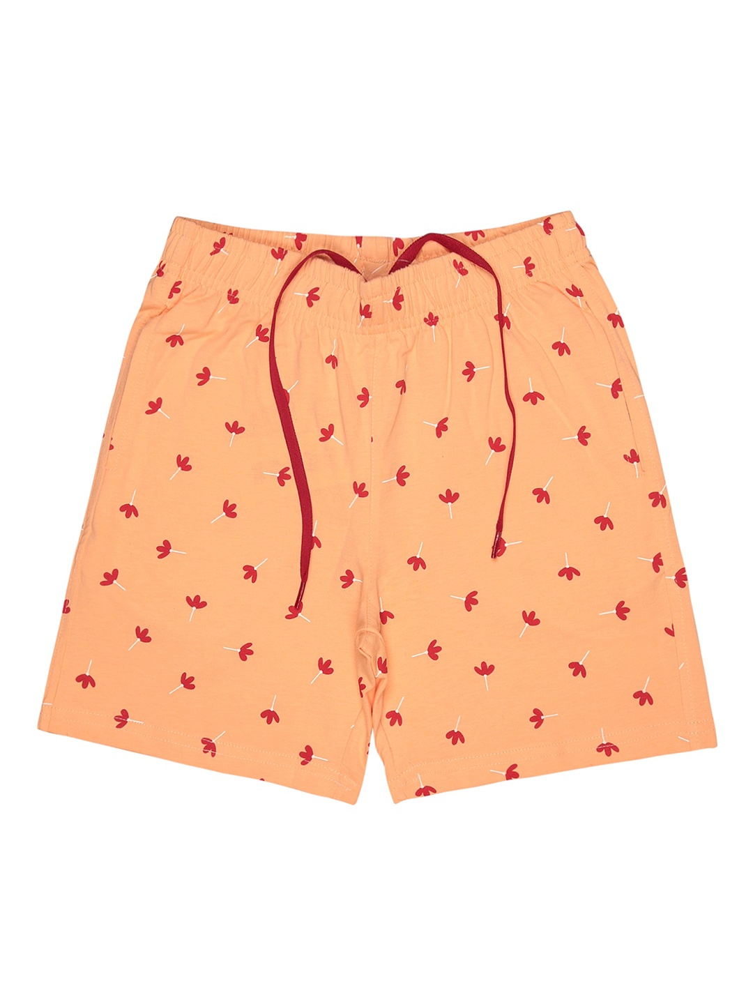 

Bodycare Kids Girls Mid-Rise Conversational Printed Cotton Shorts, Peach