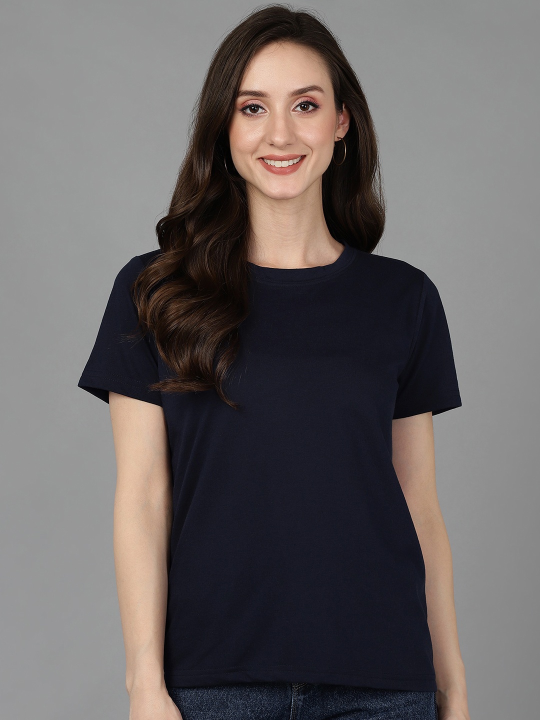 

Adyavastram Round Neck Short Sleeve Cotton T-shirt, Navy blue