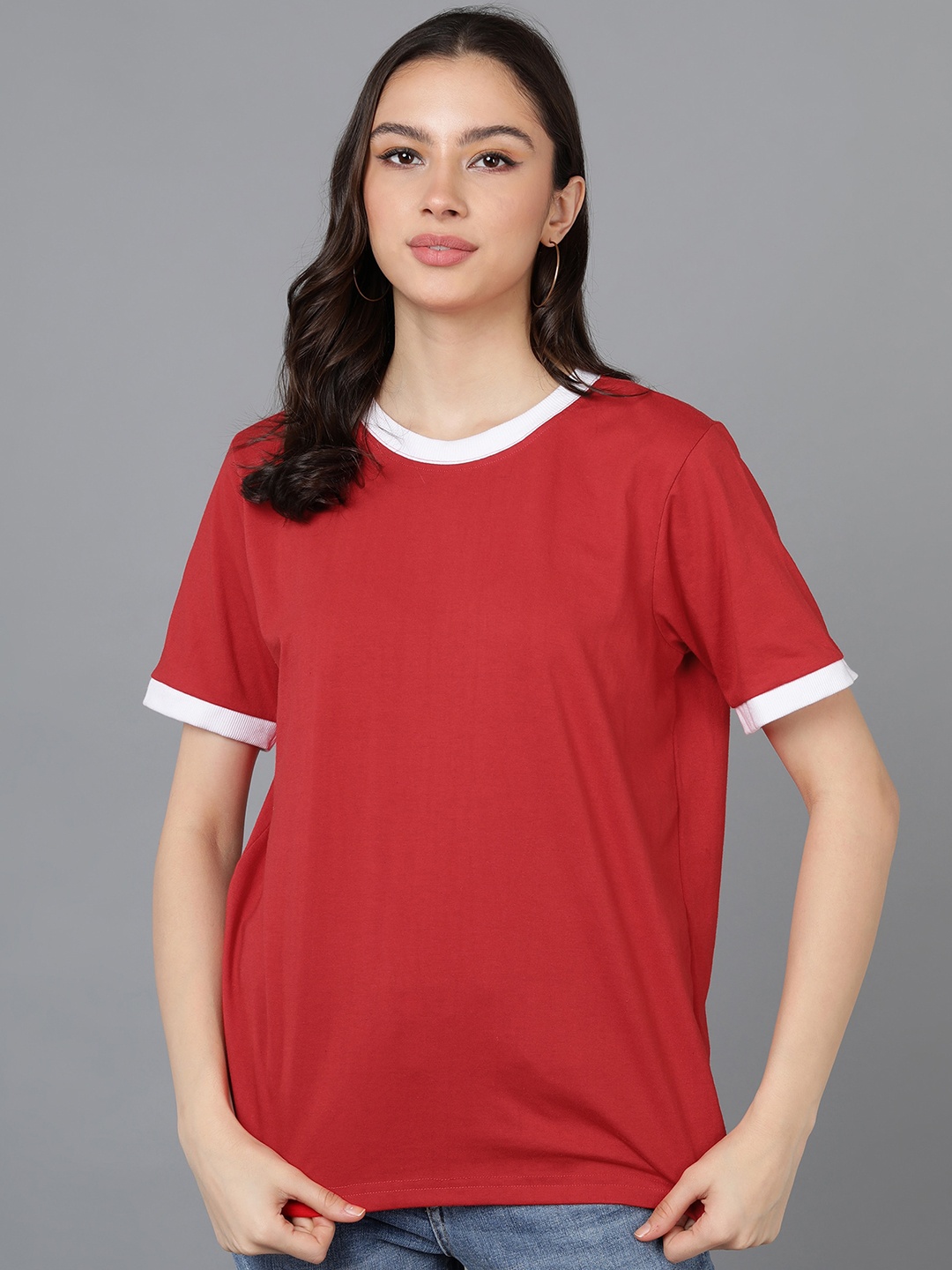 

Adyavastram Round Neck Short Sleeve Cotton T-shirt, Red