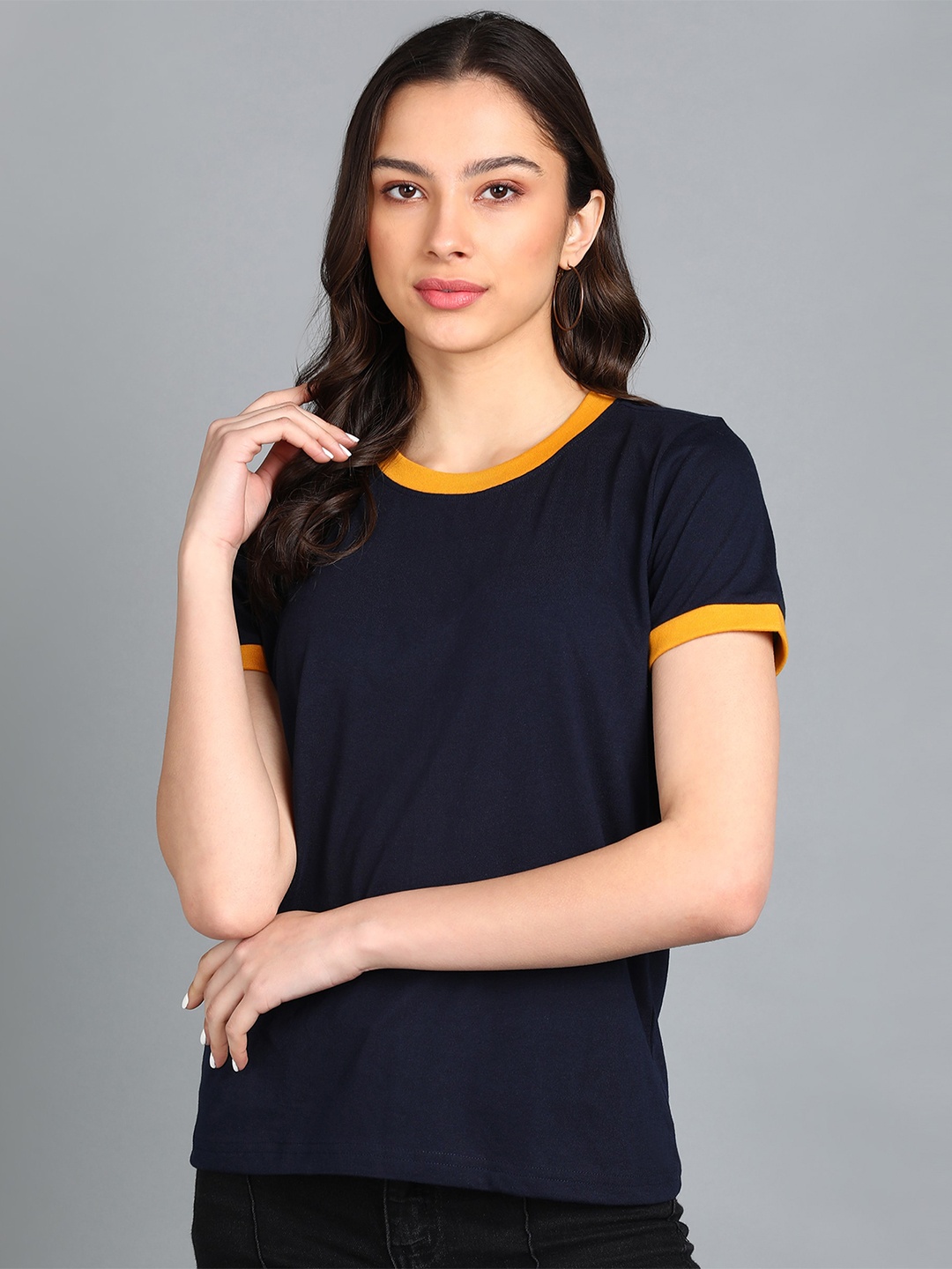 

Adyavastram Round Neck Short Sleeve Cotton T-shirt, Navy blue