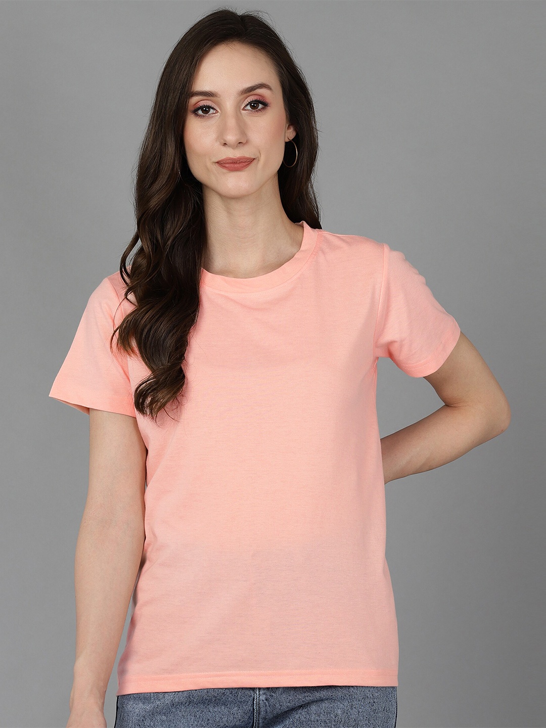 

Adyavastram Round Neck Cotton T-shirt, Peach