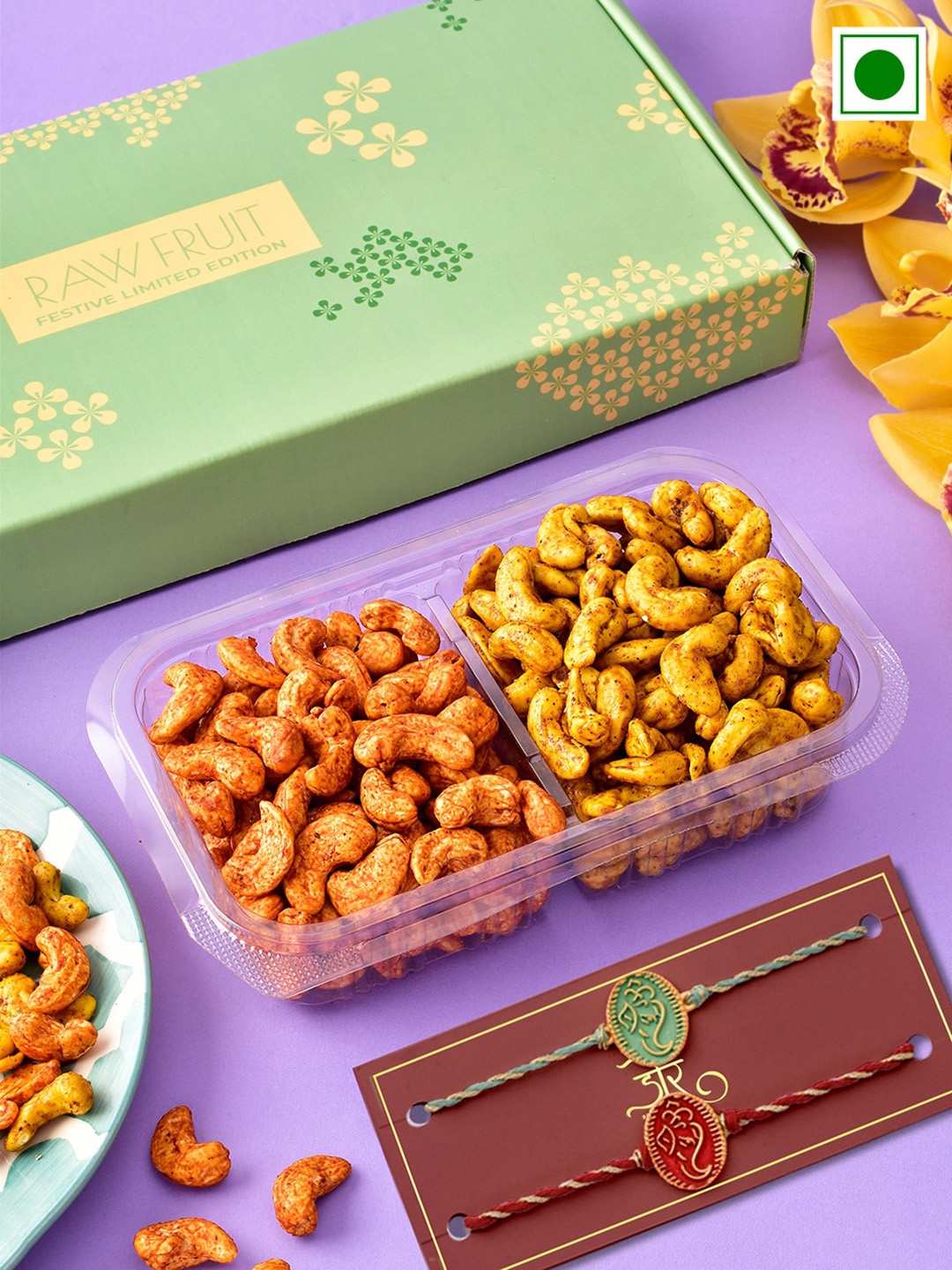 

RawFruit Roasted Cashew with 2 Rakhi, Green