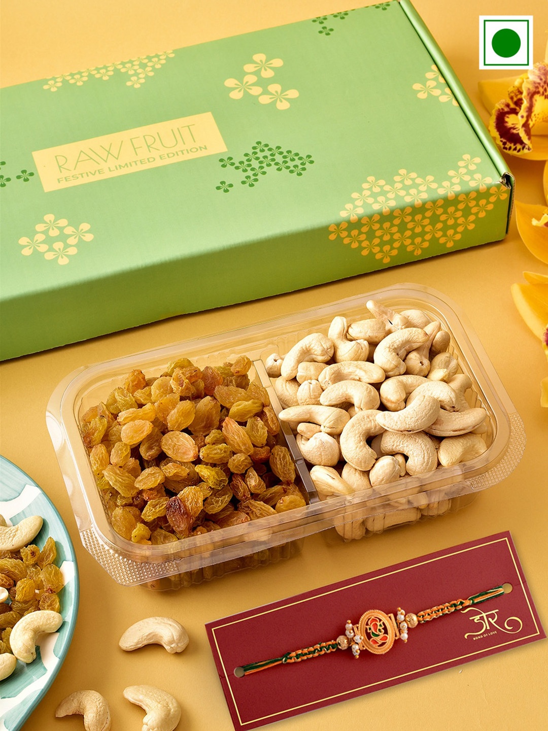 

RawFruit Cashew Raisins With Rakhi-125 gms Each, Orange