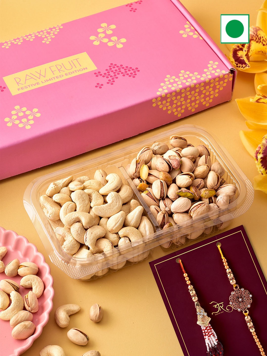 

RawFruit Cashew Pistachios With Bhai Bhabhi Rakhi, Gold