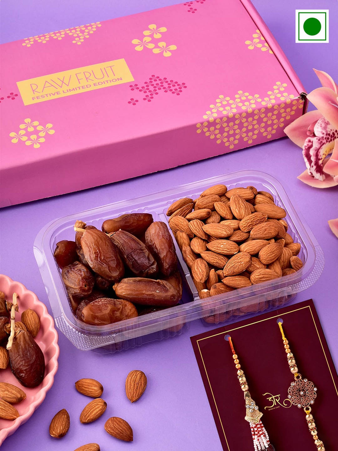 

RawFruit Almond Dates & Bhai Bhabhi Rakhis, Yellow