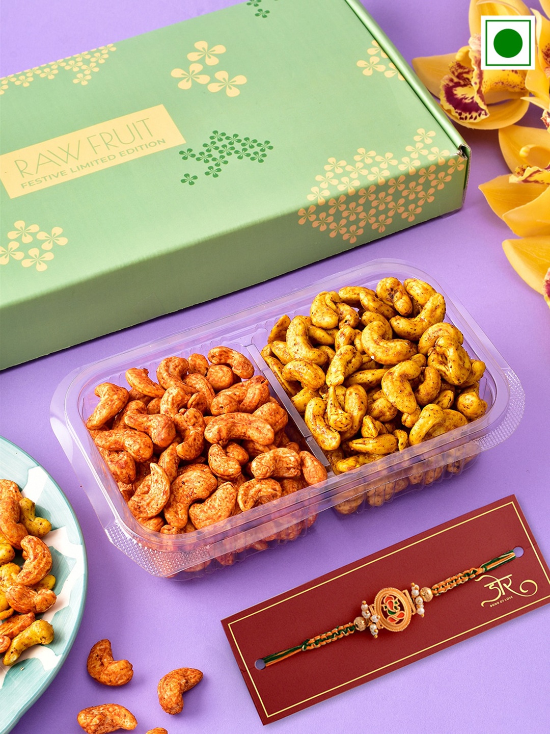 

RawFruit Roasted Cashew With Rakhi -125 gms Each, Gold