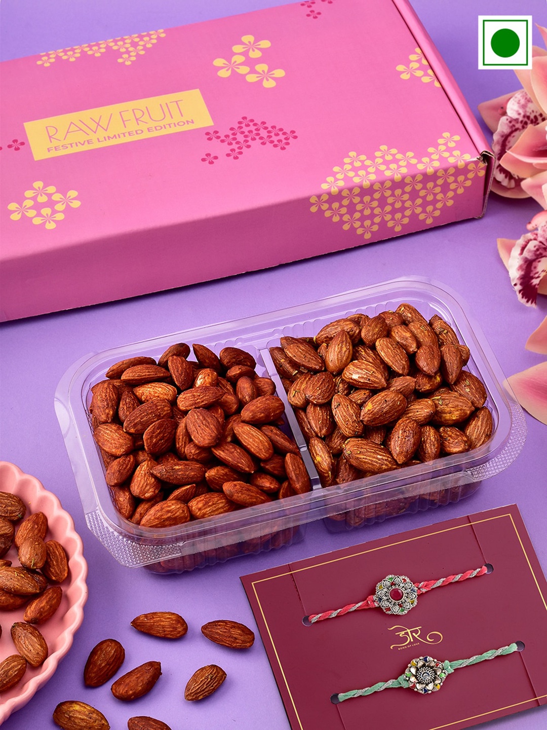 

RawFruit Roasted Almond With 2 Rakhis, Green