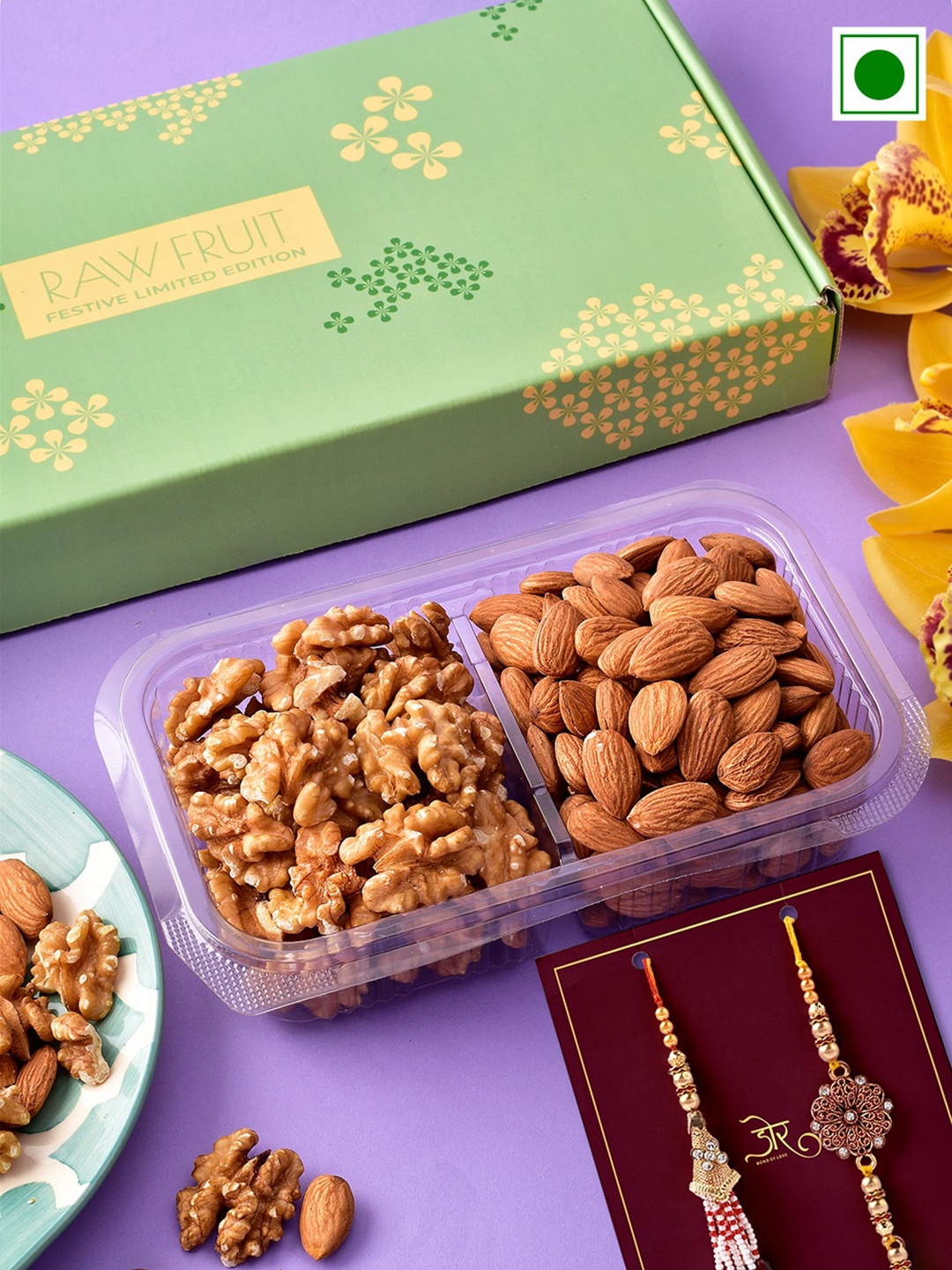 

RawFruit Almond And Walnut With 2 Bhai Bhabhi Rakhis, Yellow