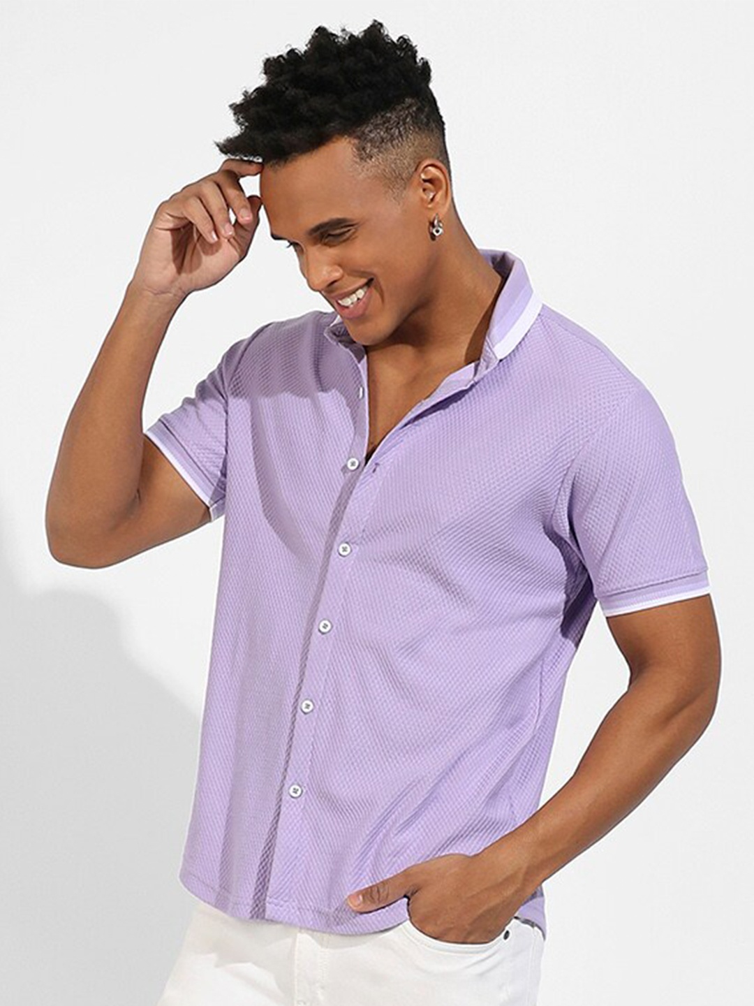 

Campus Sutra Classic Honeycomb Knit Cotton Casual Shirt, Lavender