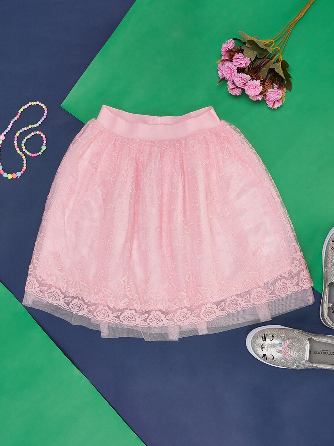 

Pantaloons Junior Girls Floral Self Design Pure Cotton Flared Skirt, Pink