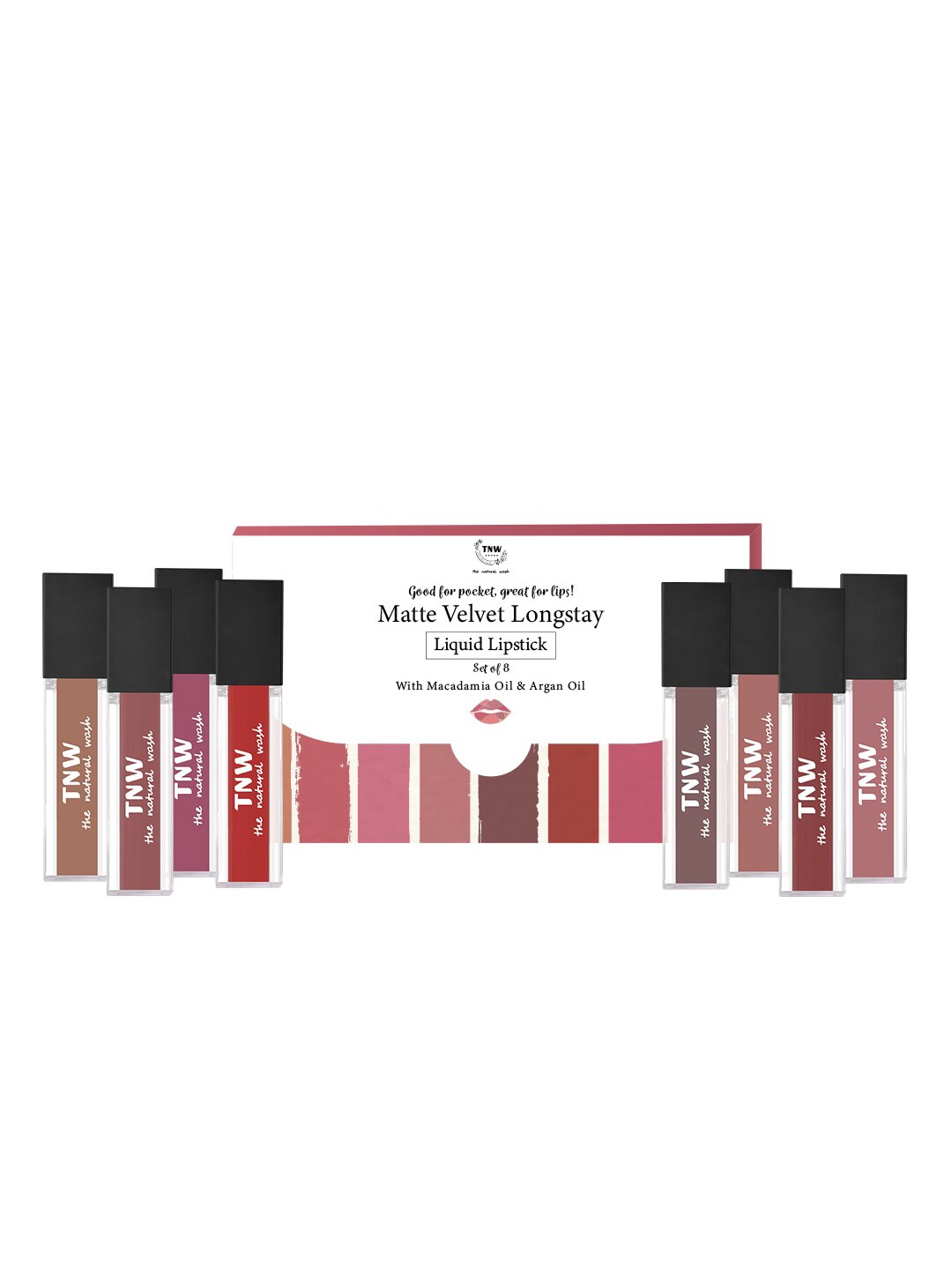 

TNW the natural wash Set of 8 Matte Velvet Longstay Liquid Lipstick - 1.2ml Each, Multi