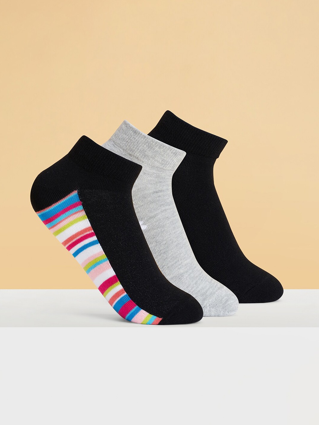 

Honey by Pantaloons Women Pack Of 3 Patterned Shoe Liner Socks, Black