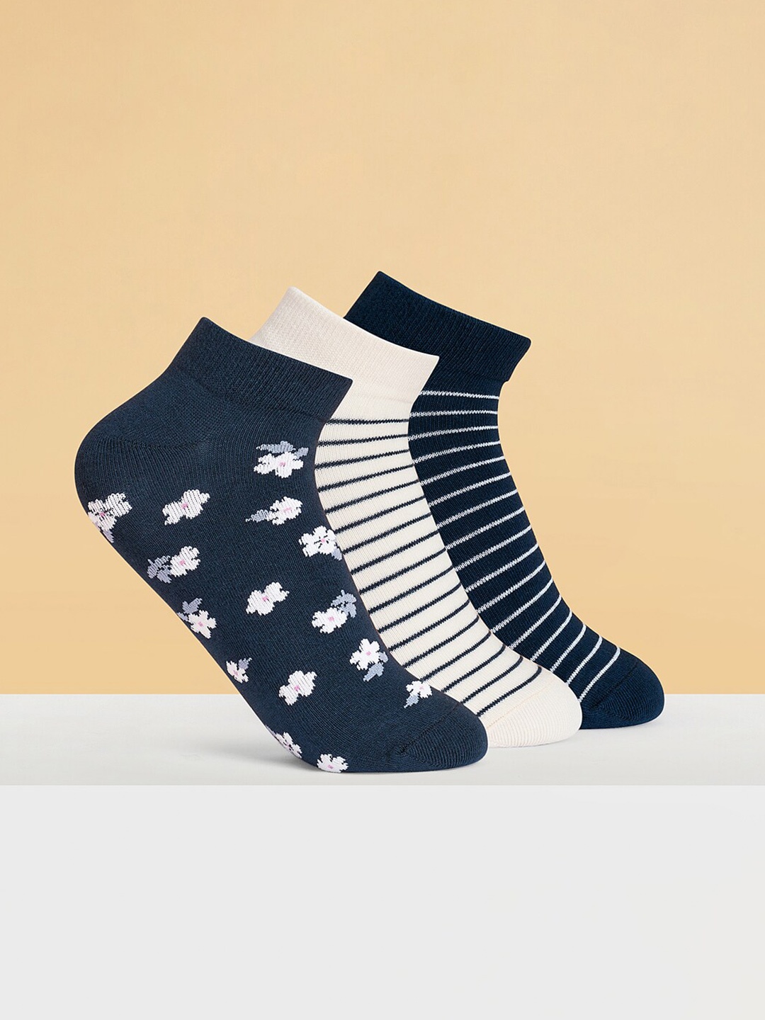 

Honey by Pantaloons Women Pack Of 3 Patterned Ankle Length Socks, Navy blue