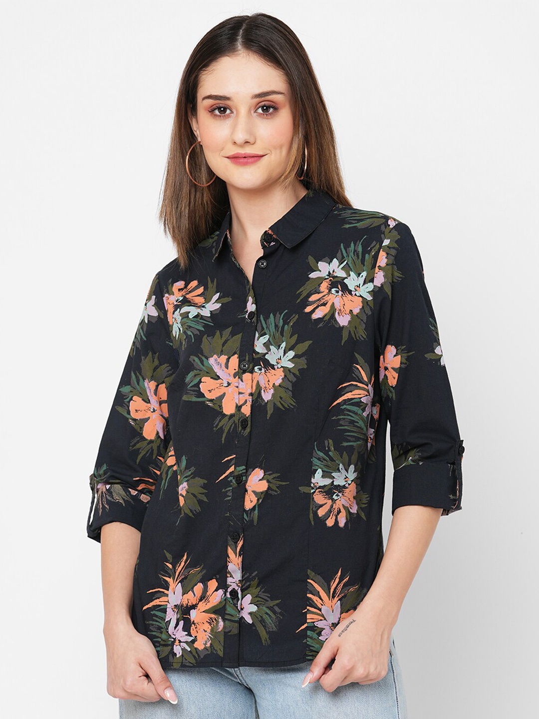 

VASTRADO Floral Opaque Printed Cotton Casual Shirt, Black
