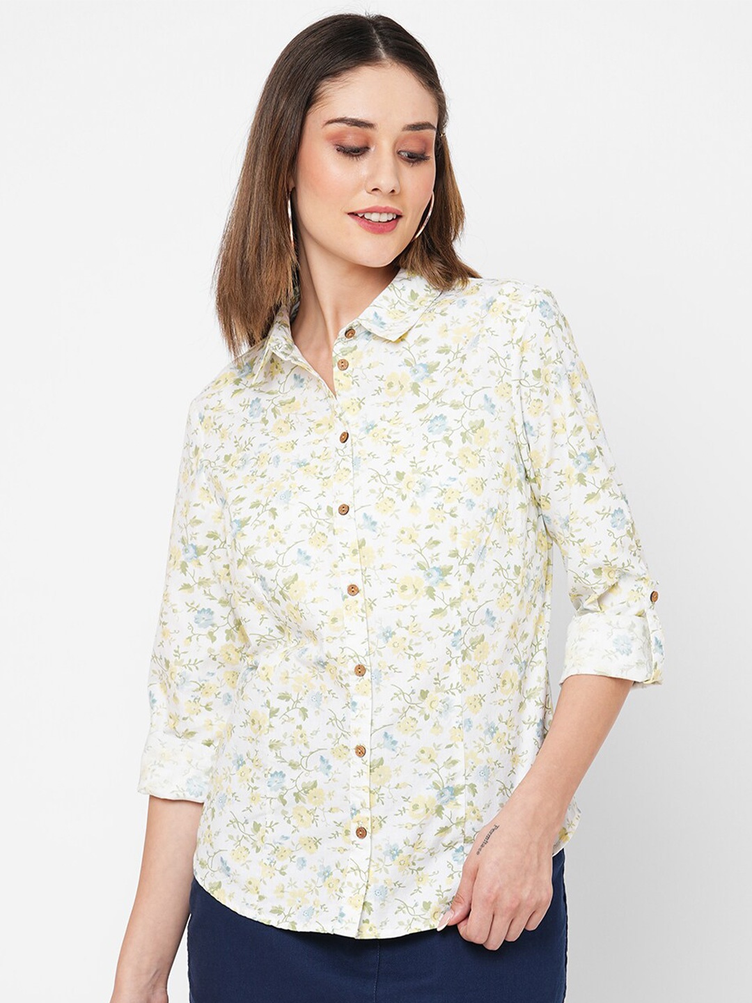 

VASTRADO Floral Opaque Printed Cotton Casual Shirt, Off white
