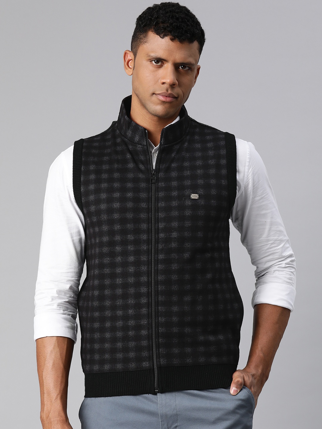 

Pierre Carlo Men Checked Sweater Vest, Black