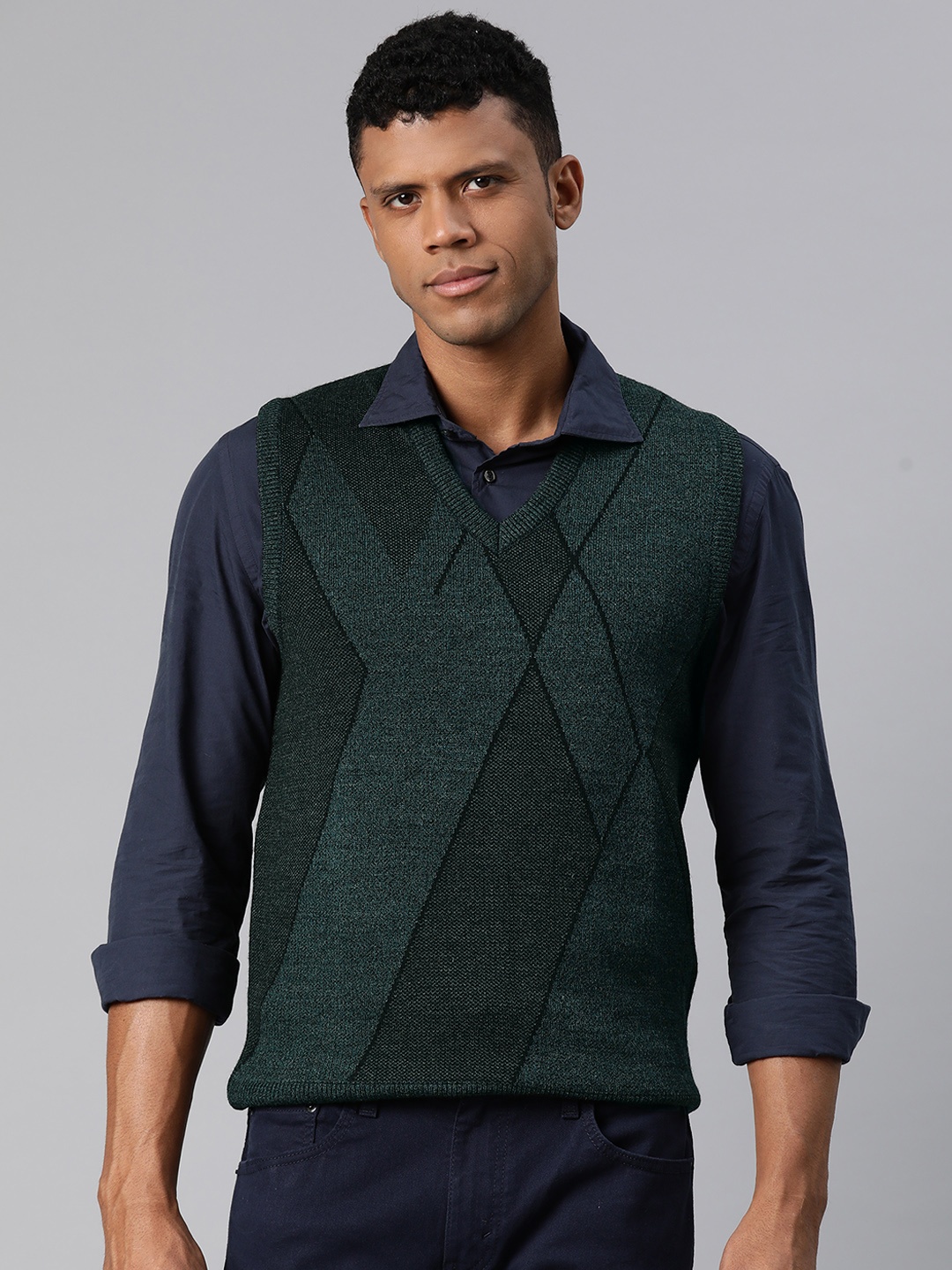 

Pierre Carlo Men Self Design Sweater Vest, Olive