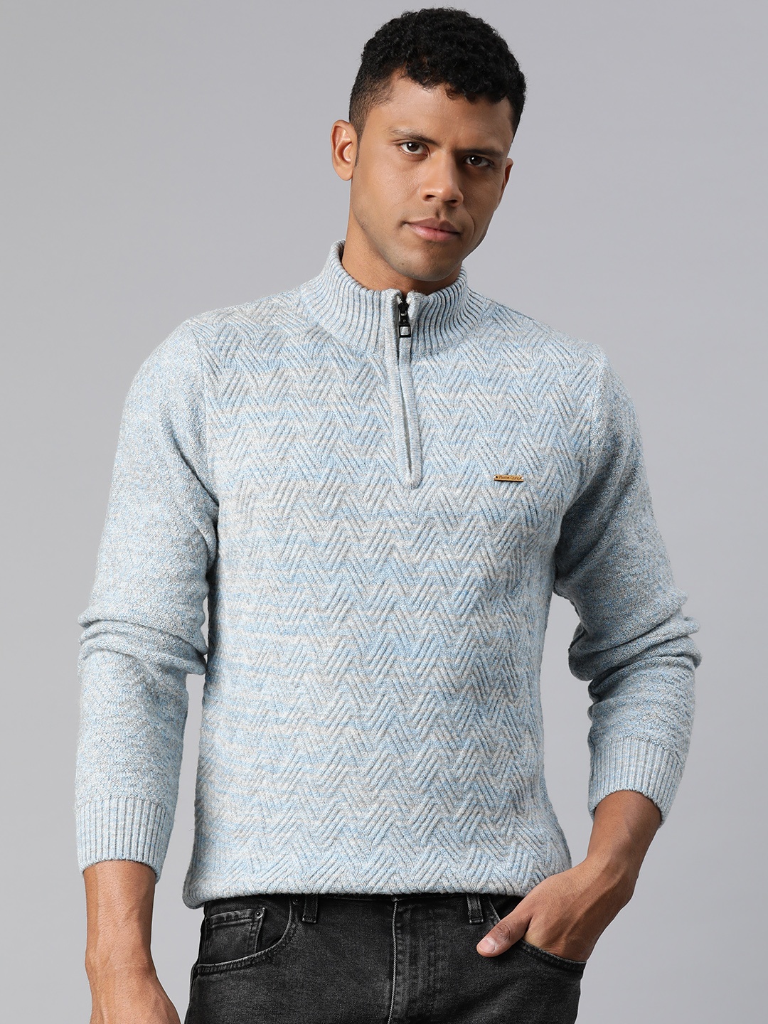 

Pierre Carlo Men Self Design Cable Knit Pullover, Blue