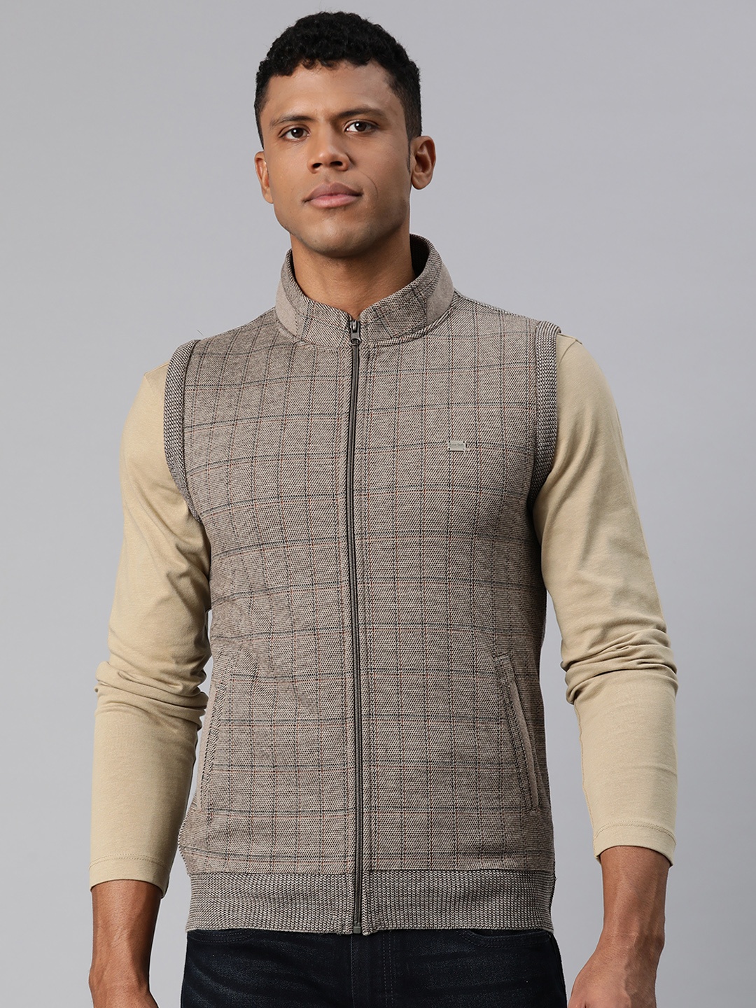 

Pierre Carlo Men Checked Sweater Vest, Camel brown