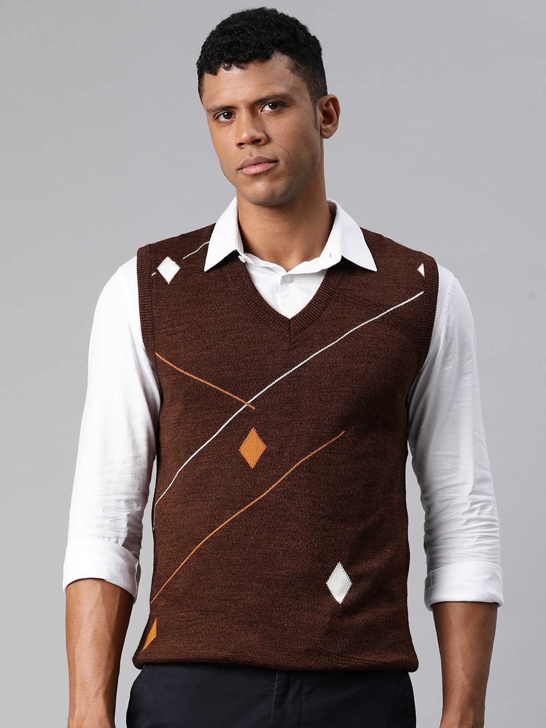 

Pierre Carlo Men Geometric Printed Sweater Vest, Copper