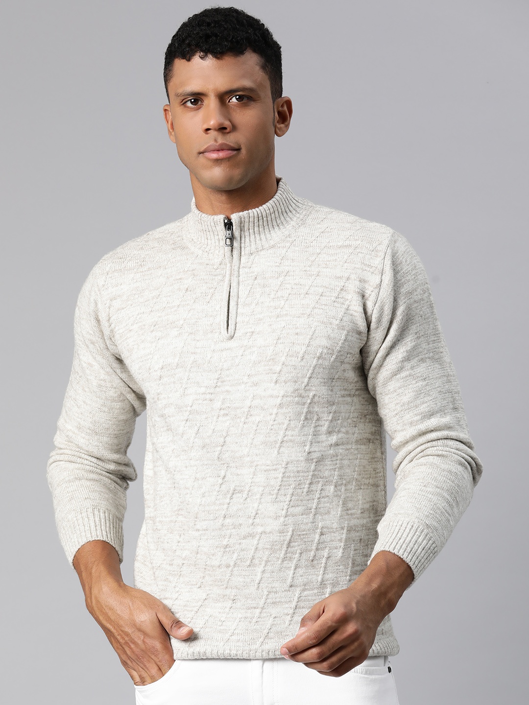 

Pierre Carlo Men Self Design Cable Knit Pullover, Beige