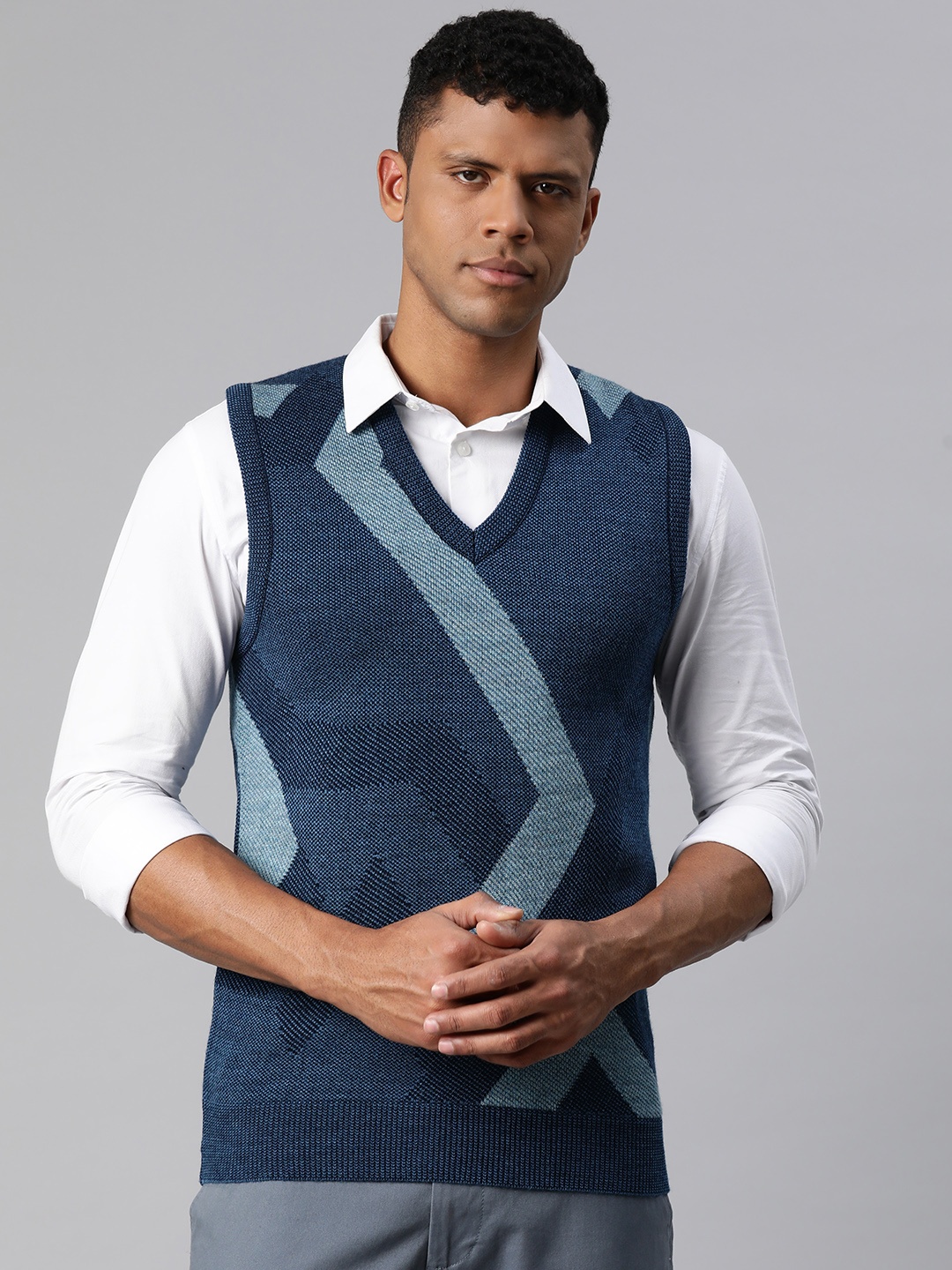 

Pierre Carlo Men Self Design Sweater Vest, Blue