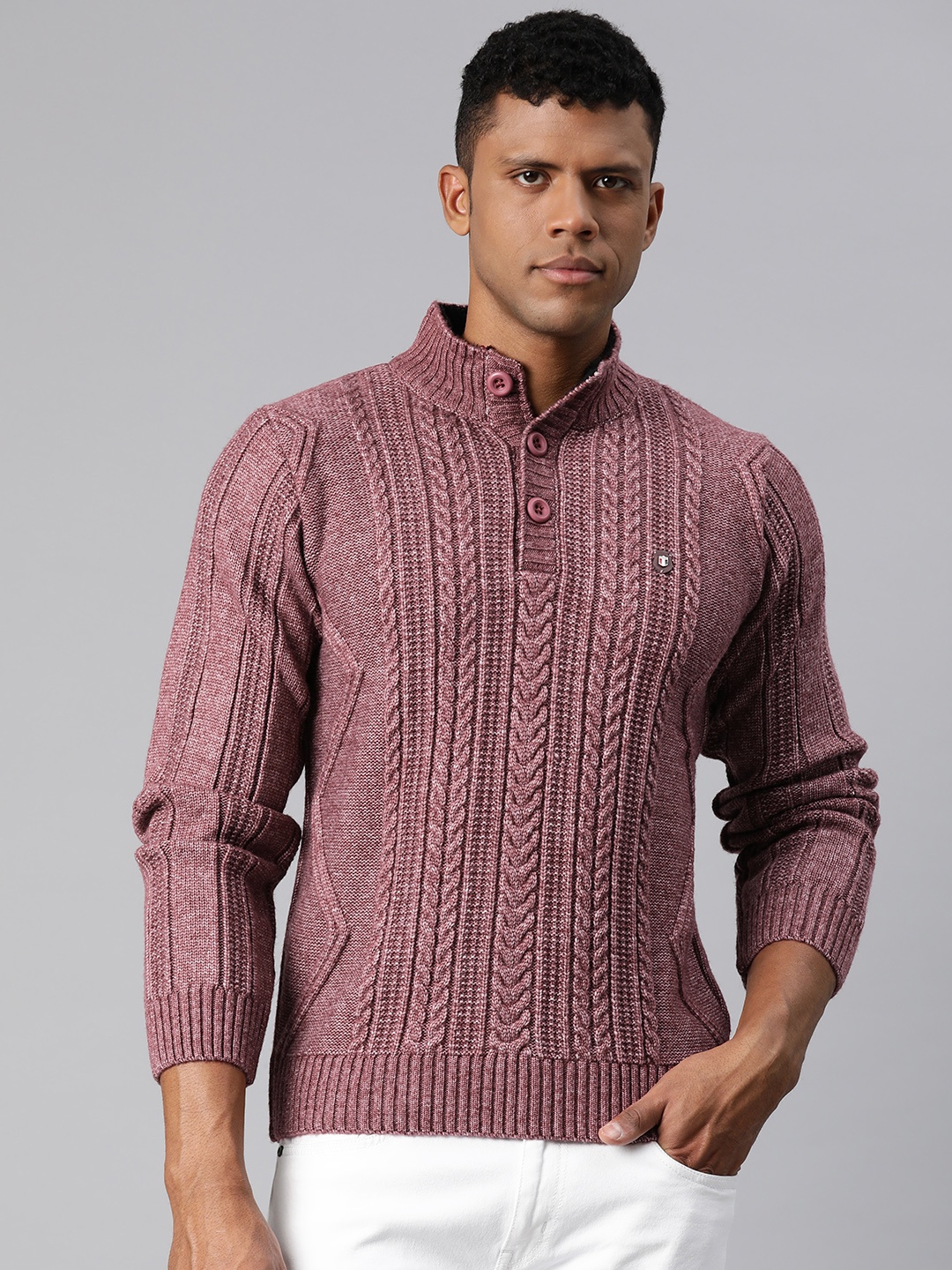 

Pierre Carlo Men Self Design Cable Knit Pullover, Burgundy