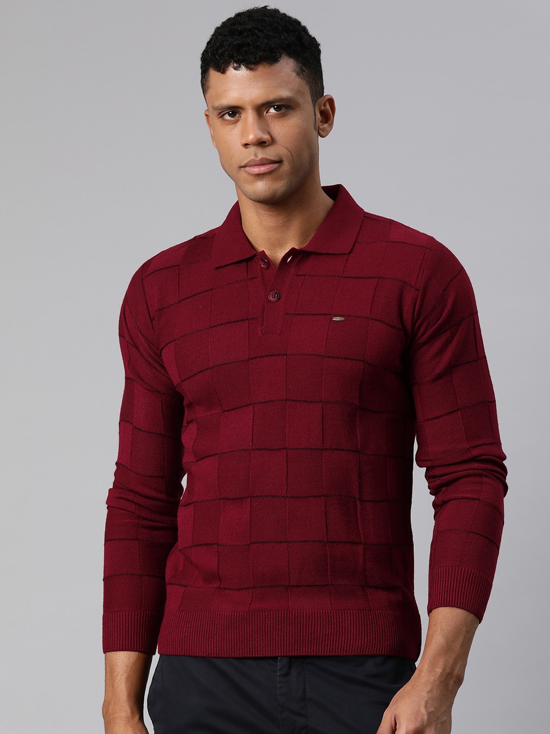 

Pierre Carlo Men Checked Pullover, Maroon