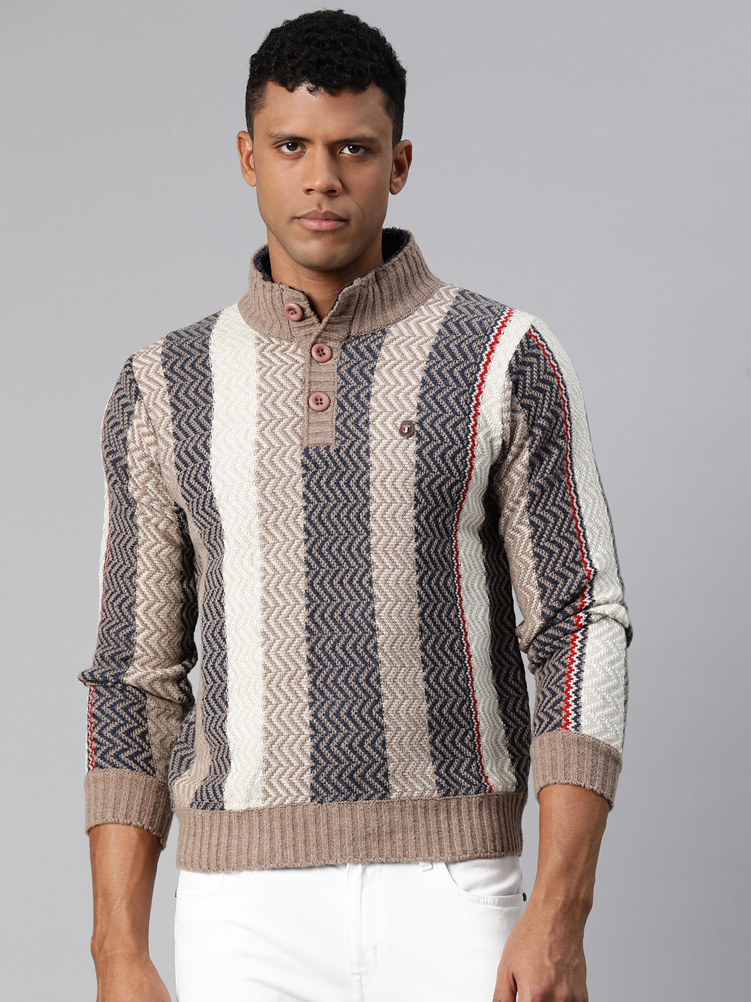 

Pierre Carlo Men Striped Pullover, Beige