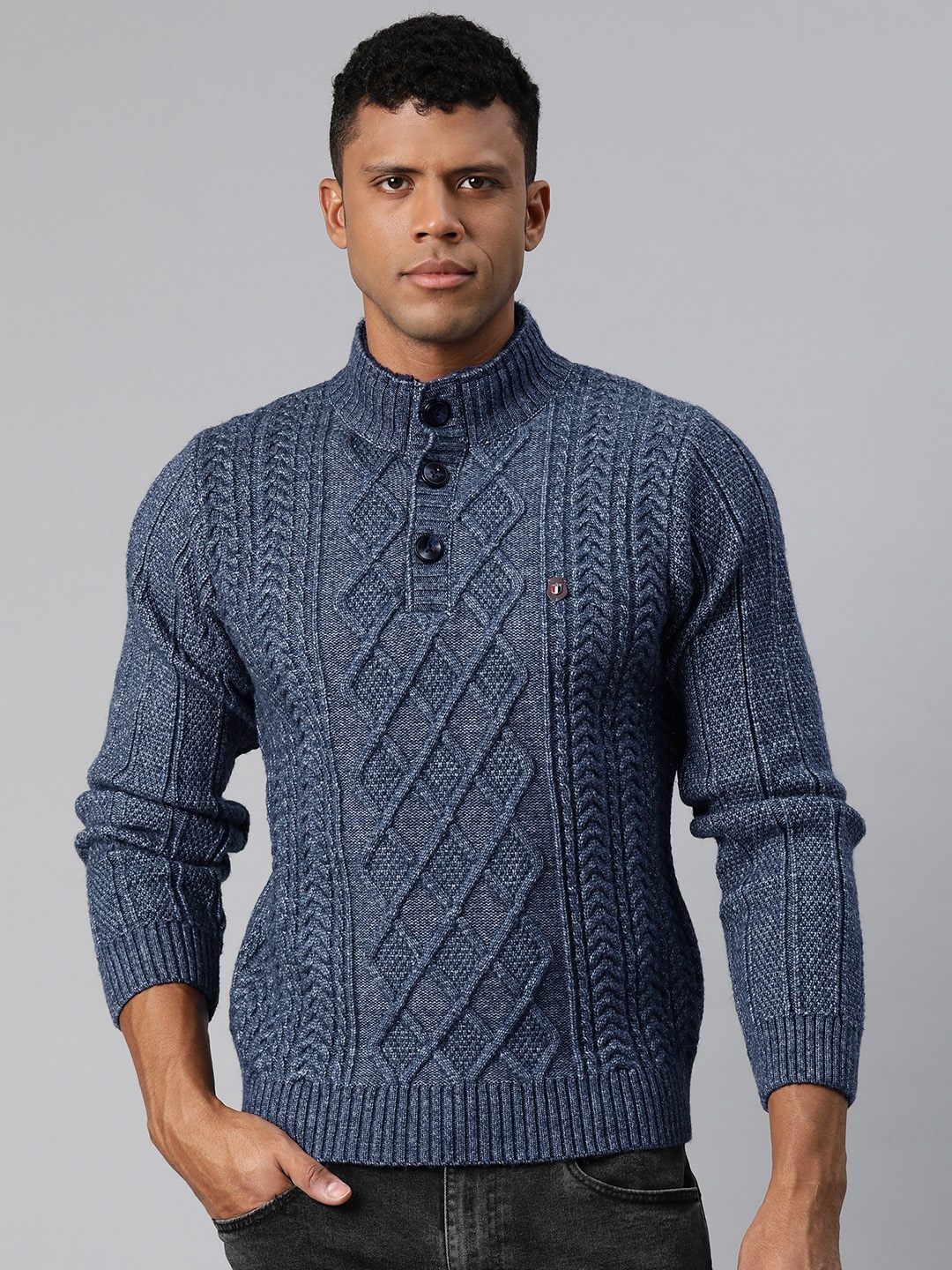 

Pierre Carlo Men Self Design Cable Knit Pullover, Blue