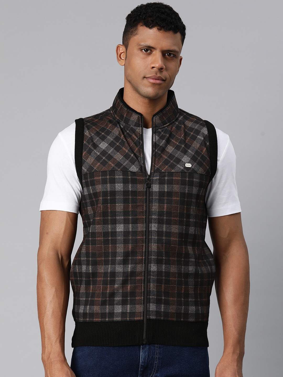 

Pierre Carlo Men Checked Sweater Vest, Black