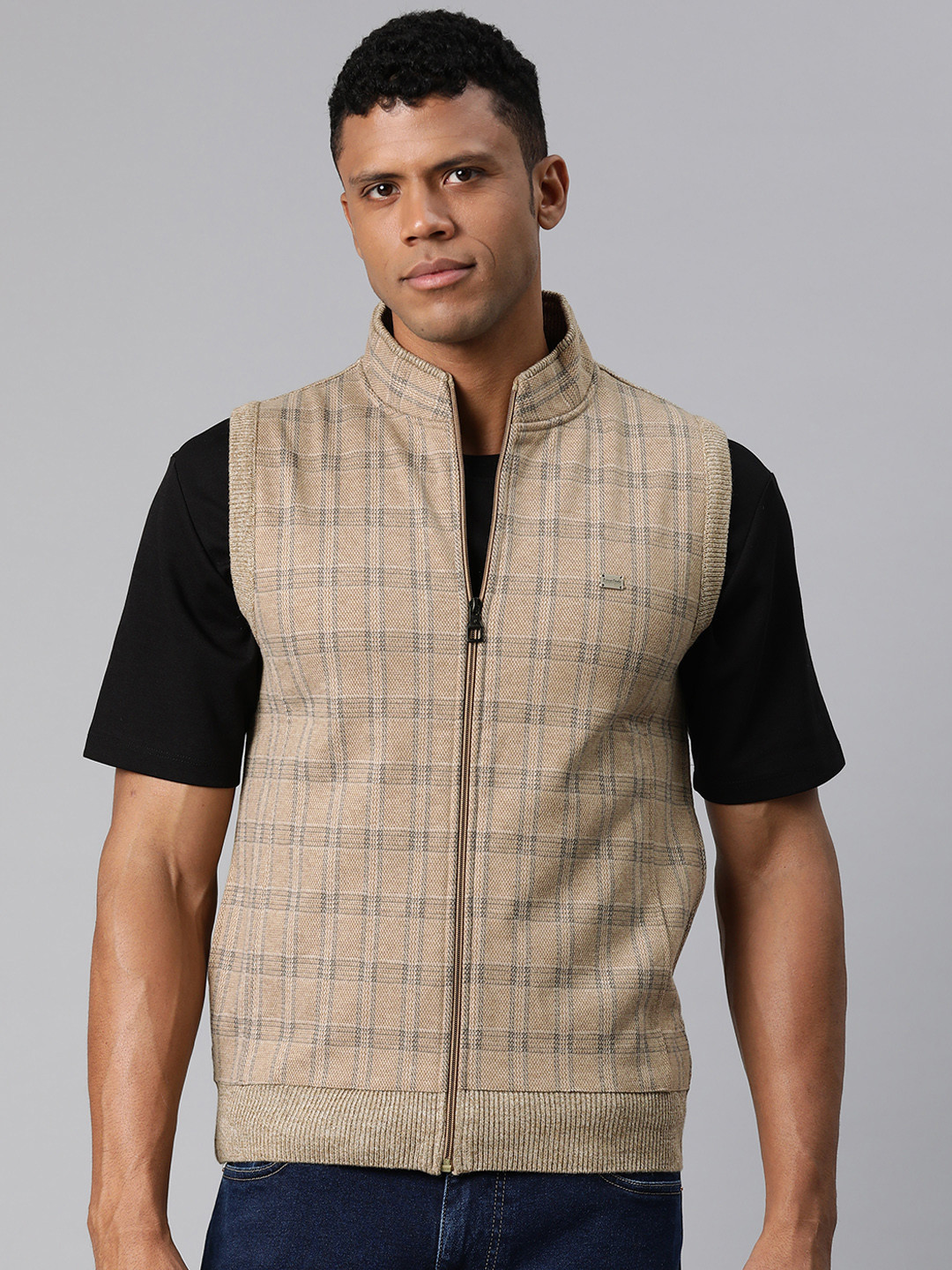 

Pierre Carlo Men Checked Sweater Vest, Beige