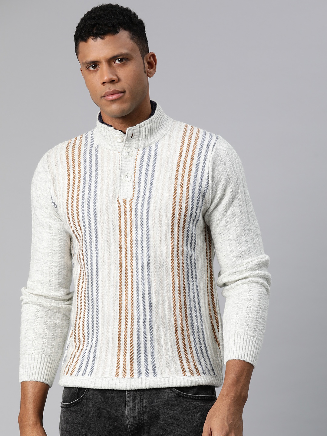 

Pierre Carlo Men Striped Pullover, Off white