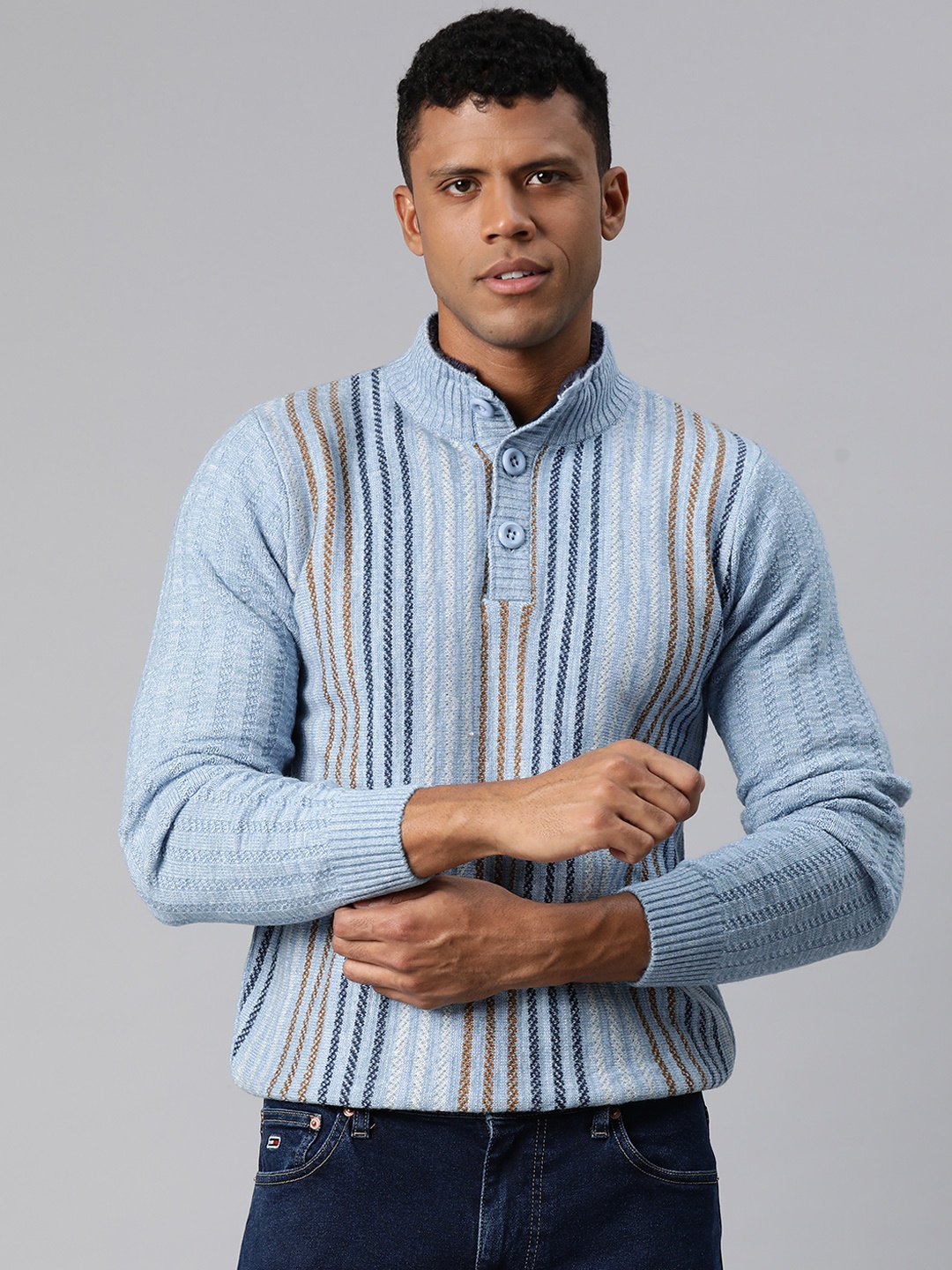 

Pierre Carlo Men Striped Pullover, Blue