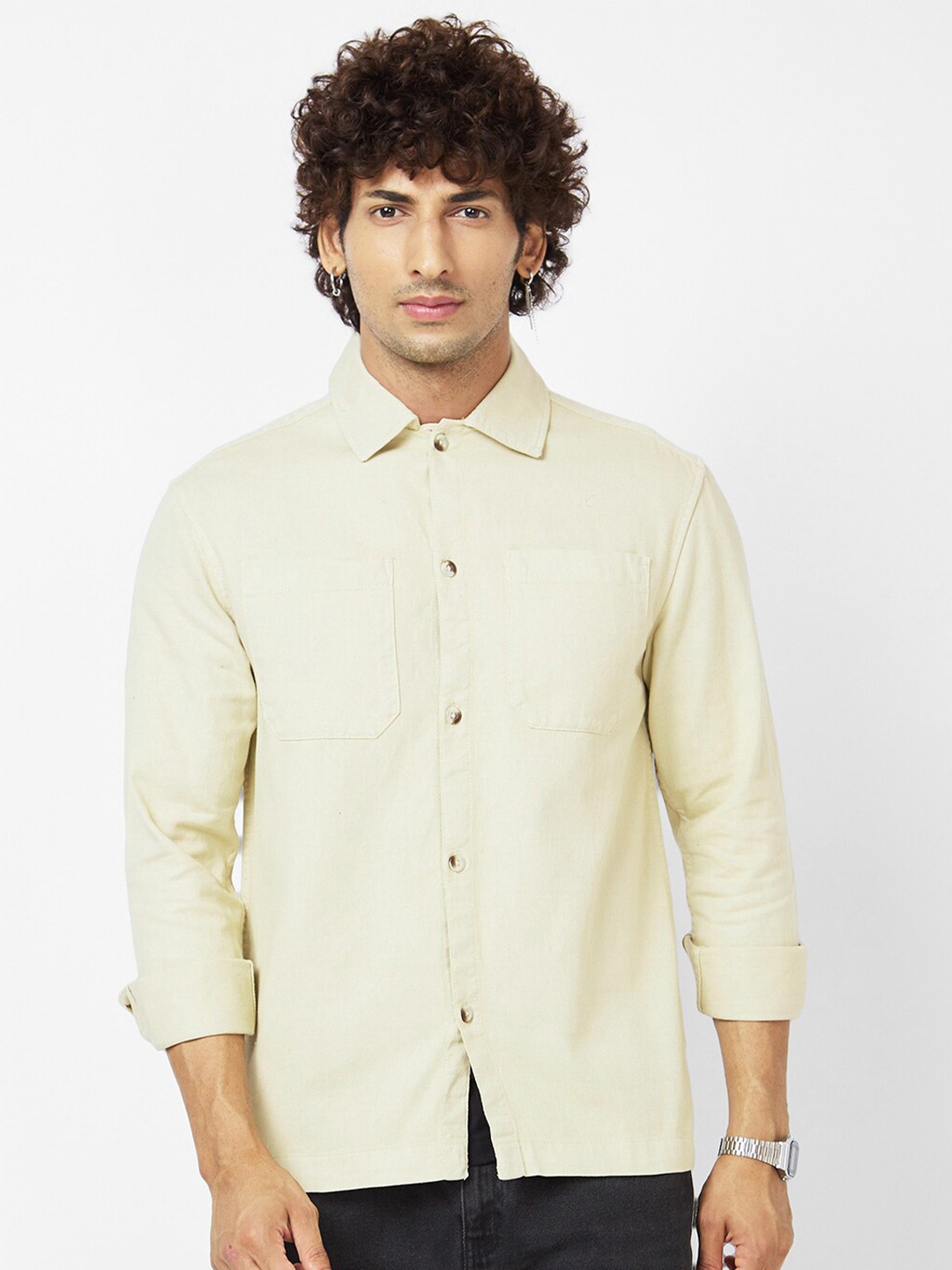 

VASTRADO Regular Fit Spread Collar Casual Pure Cotton Shirt, Beige