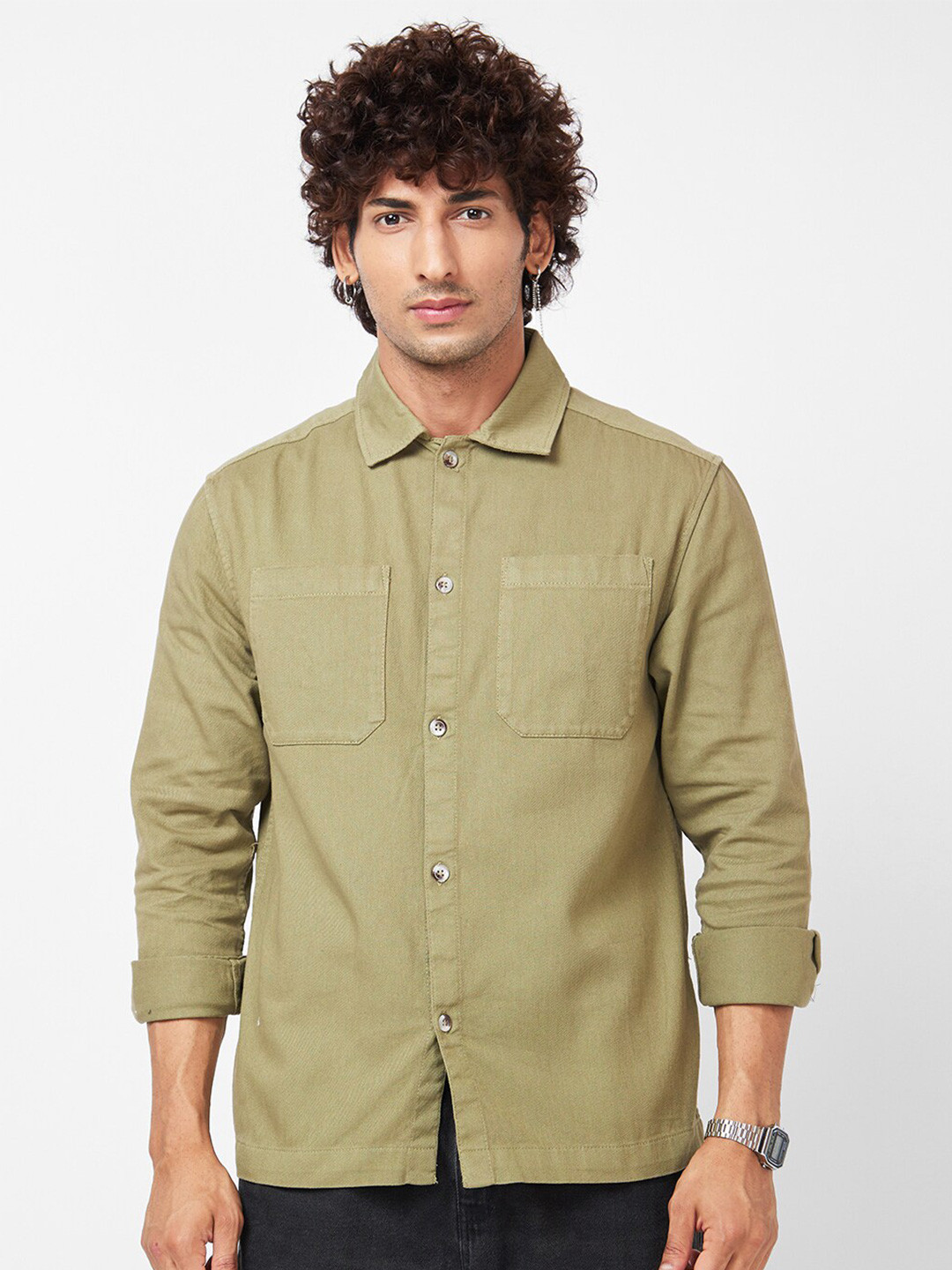 

VASTRADO Regular Fit Spread Collar Casual Cotton Shirt, Olive