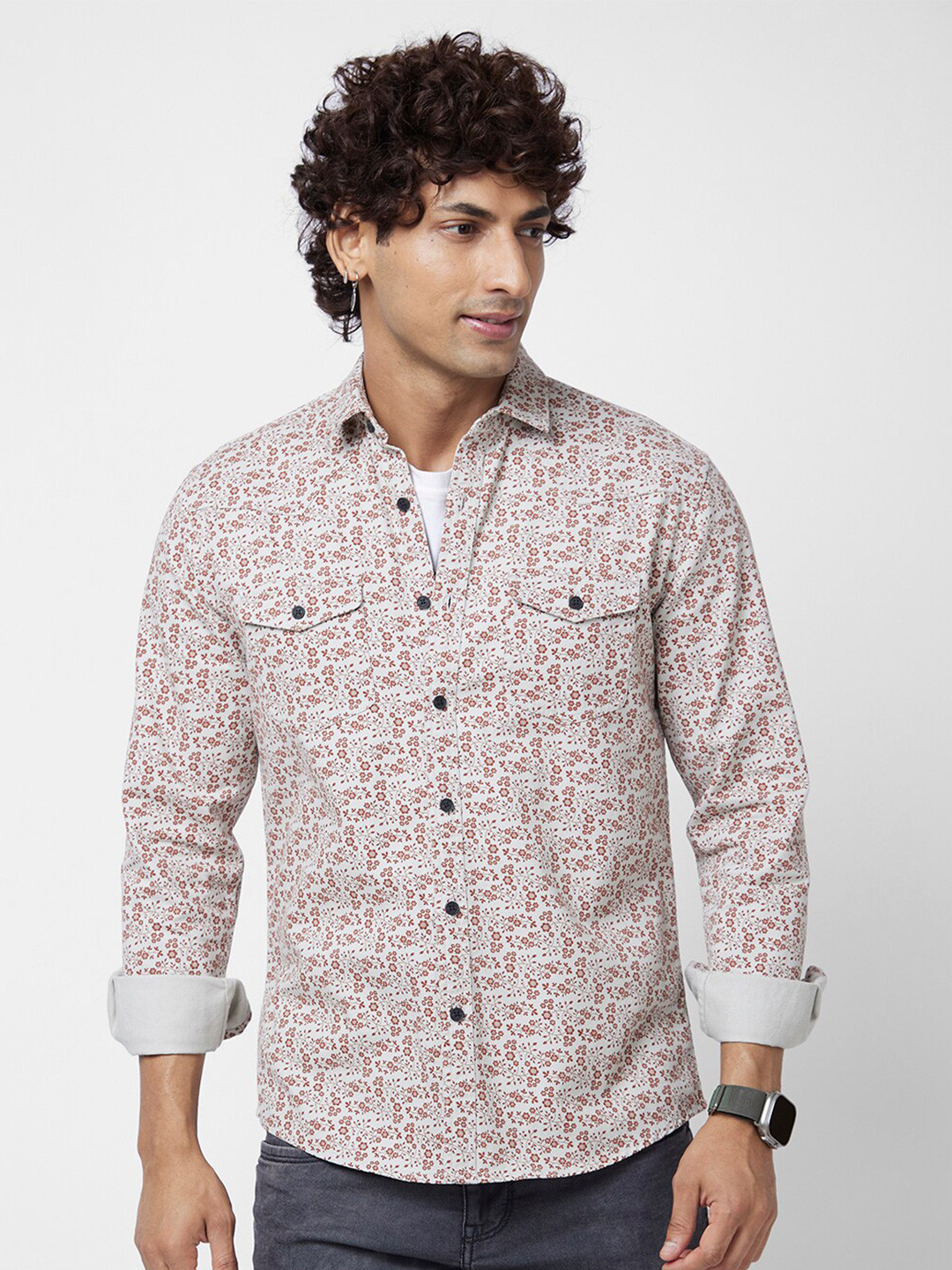 

VASTRADO Floral Printed Cotton Casual Shirt, Beige